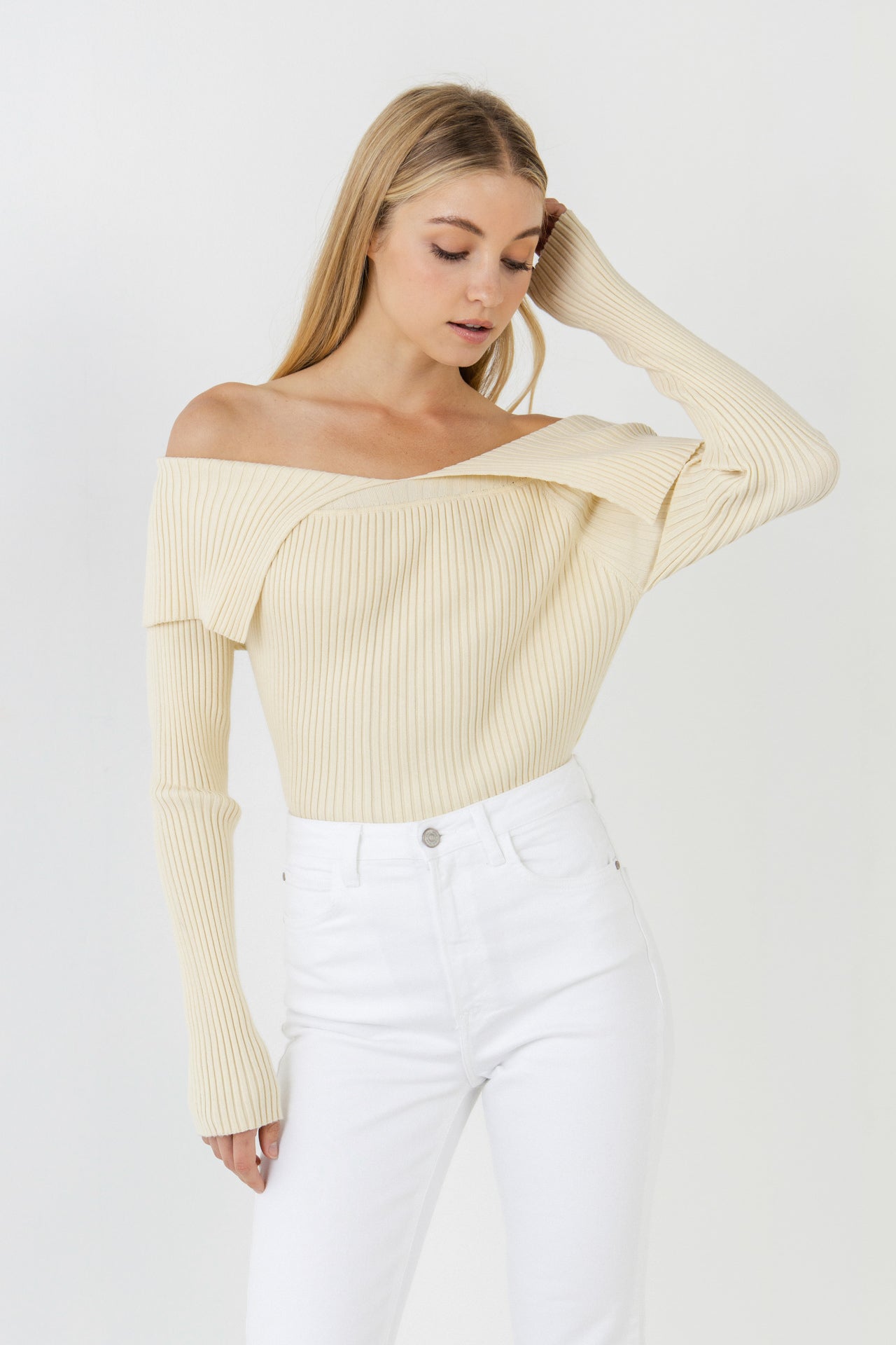 ENDLESS ROSE - Wide Collar Knit Sweater - TOPS available at Objectrare