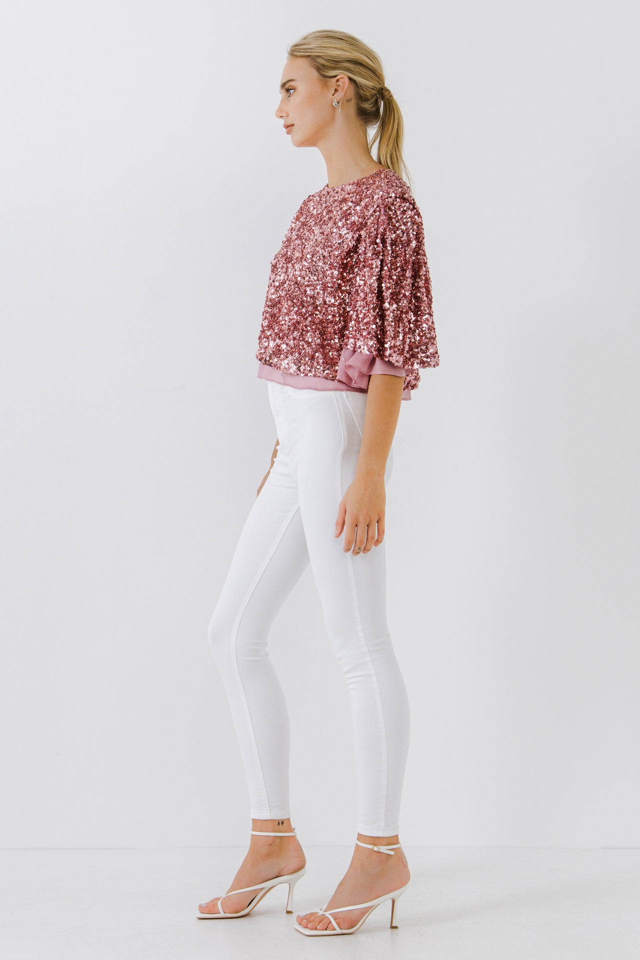 ENDLESS ROSE - Sequin Flutter Sleeve Top - TOPS available at Objectrare