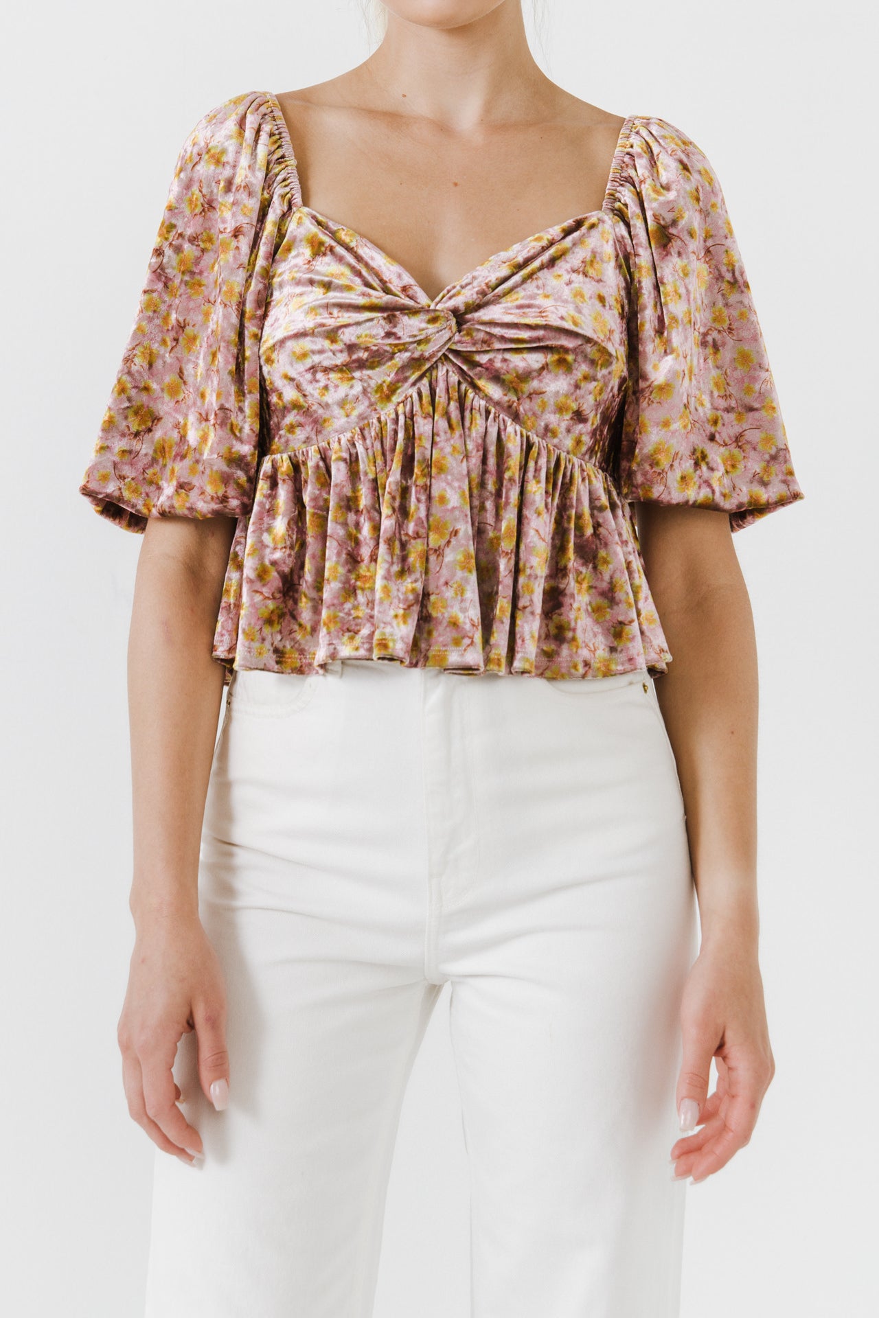 FREE THE ROSES - Floral Velvet Twisted Babydoll Top - TOPS available at Objectrare