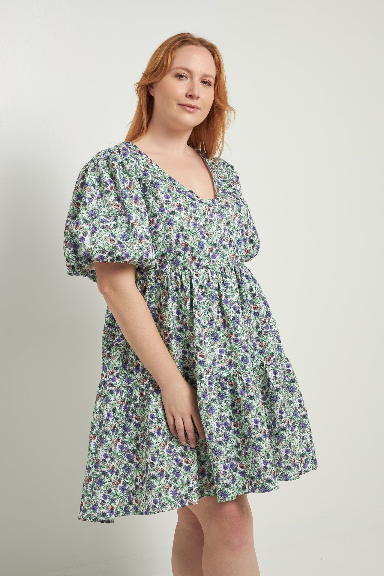 ENGLISH FACTORY - Floral Puff Sleeve Jacquard High Low Dress - DRESSES available at Objectrare