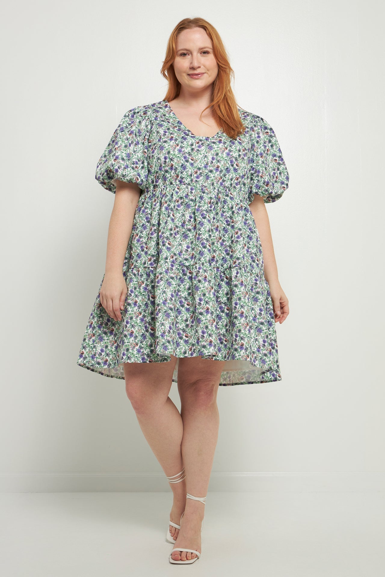 ENGLISH FACTORY - Floral Puff Sleeve Jacquard High Low Dress - DRESSES available at Objectrare