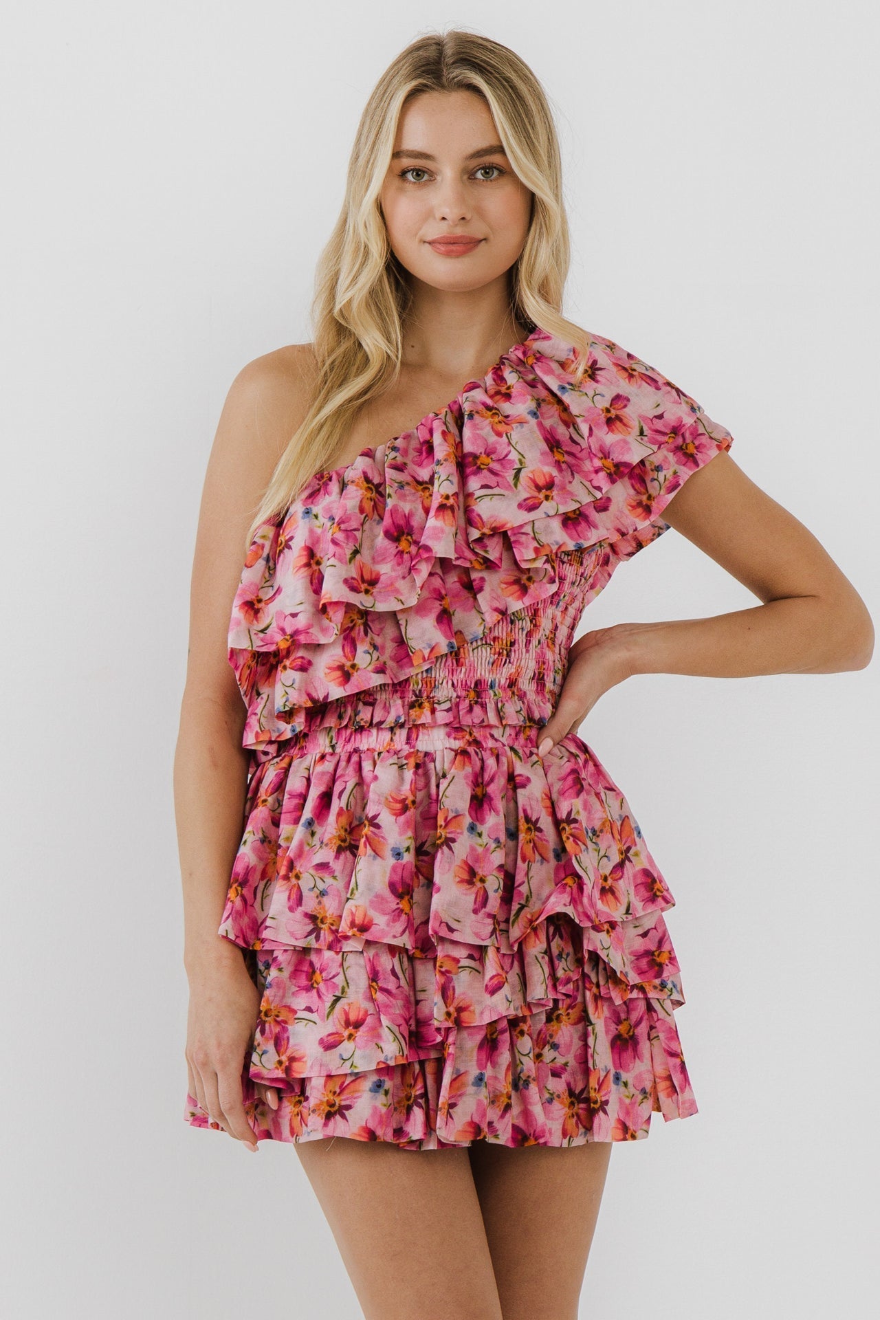 ENDLESS ROSE - One Shoulder Floral Smocked Top - TOPS available at Objectrare