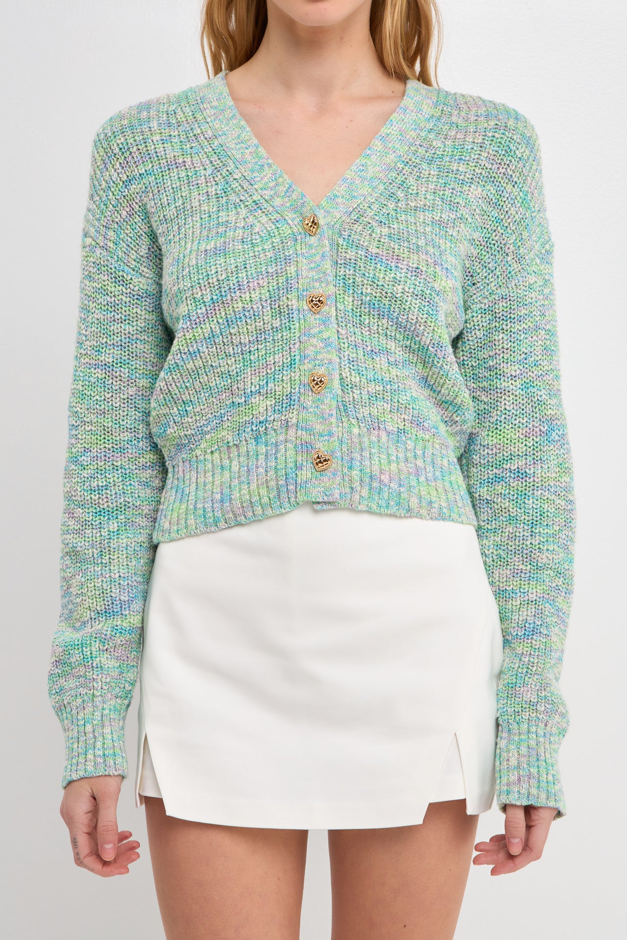 FREE THE ROSES - Heart Accent Button Multi Sweater - SWEATERS & KNITS available at Objectrare
