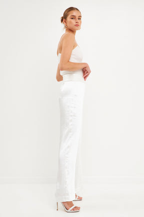 ENDLESS ROSE - Satin Tuxedo Wide Leg Trousers - PANTS available at Objectrare