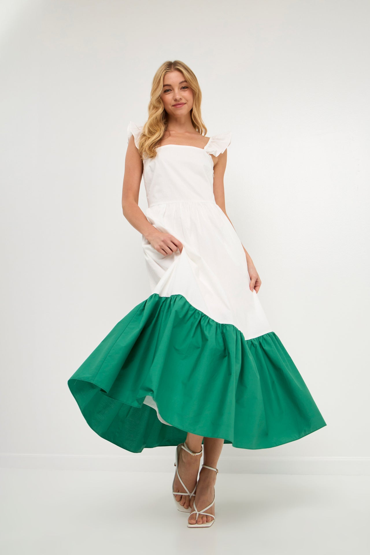 ENGLISH FACTORY - Shoulder Ruffled Poplin Maxi with Accent Colorblock - DRESSES available at Objectrare