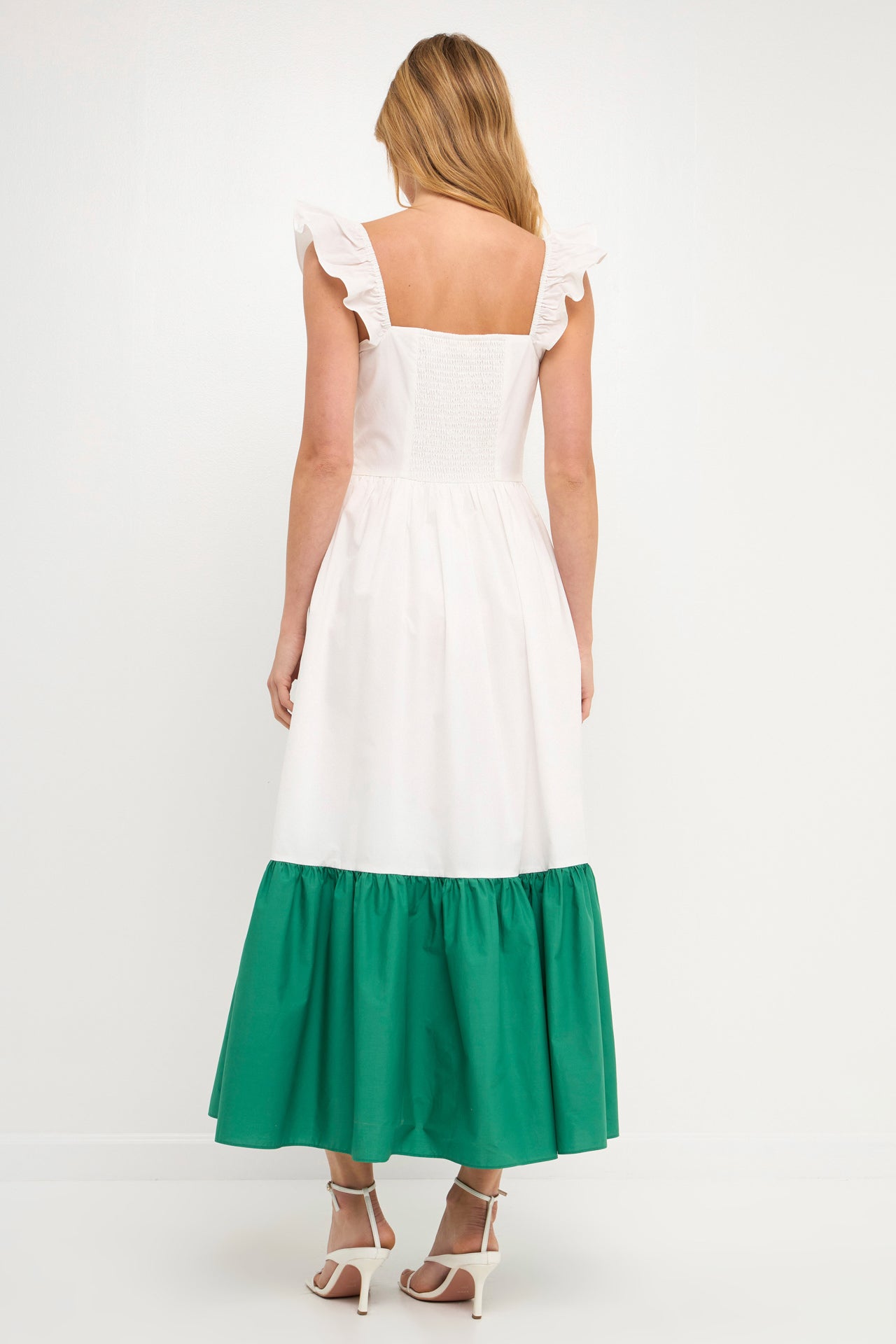 ENGLISH FACTORY - Shoulder Ruffled Poplin Maxi with Accent Colorblock - DRESSES available at Objectrare