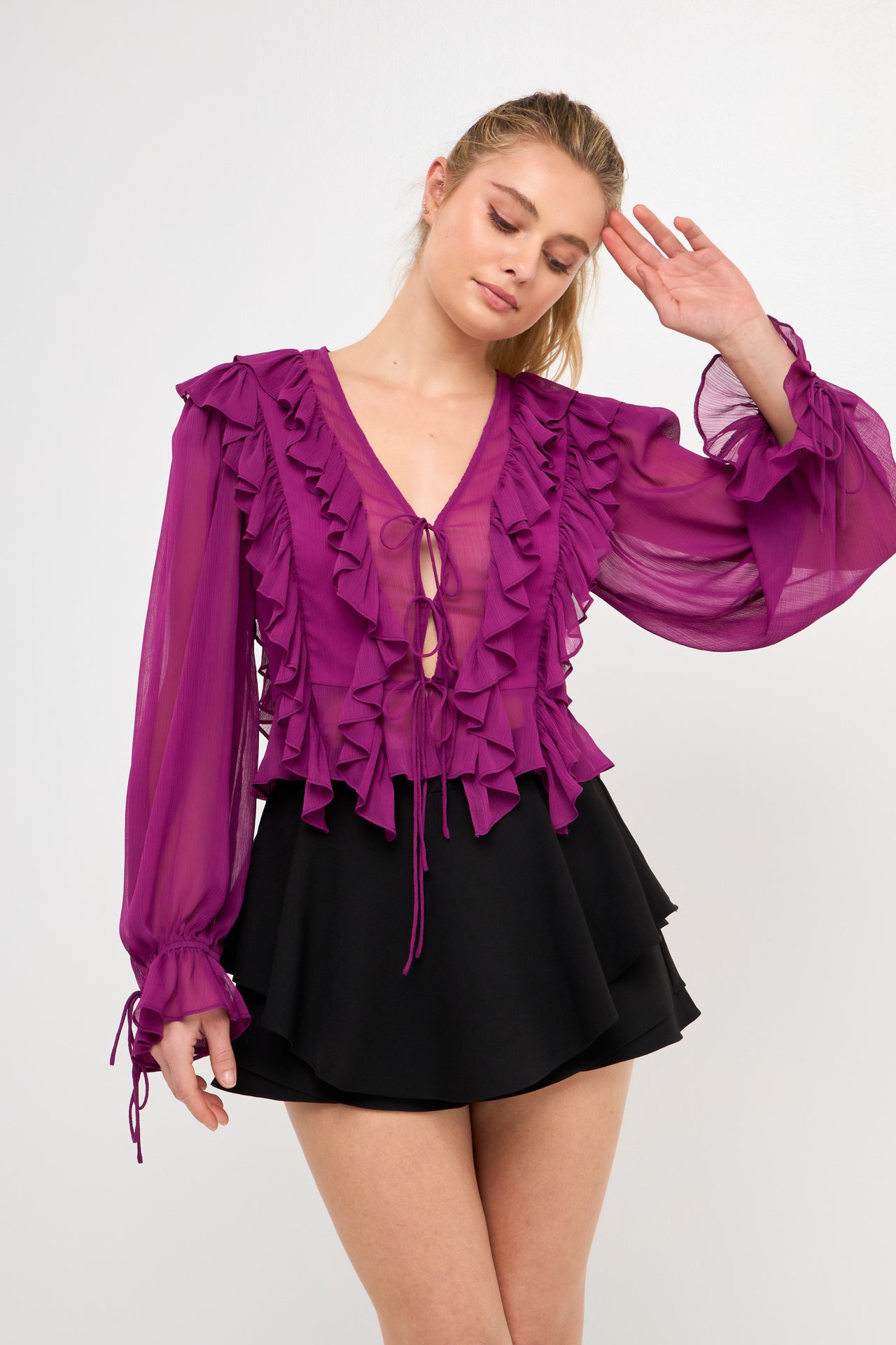 ENDLESS ROSE - Multi Ruffled Long Sleeve Blouse - SHIRTS & BLOUSES available at Objectrare