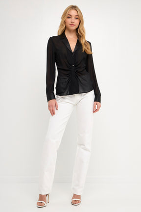 ENDLESS ROSE - Front Ruched Chiffon Blouse - SHIRTS & BLOUSES available at Objectrare