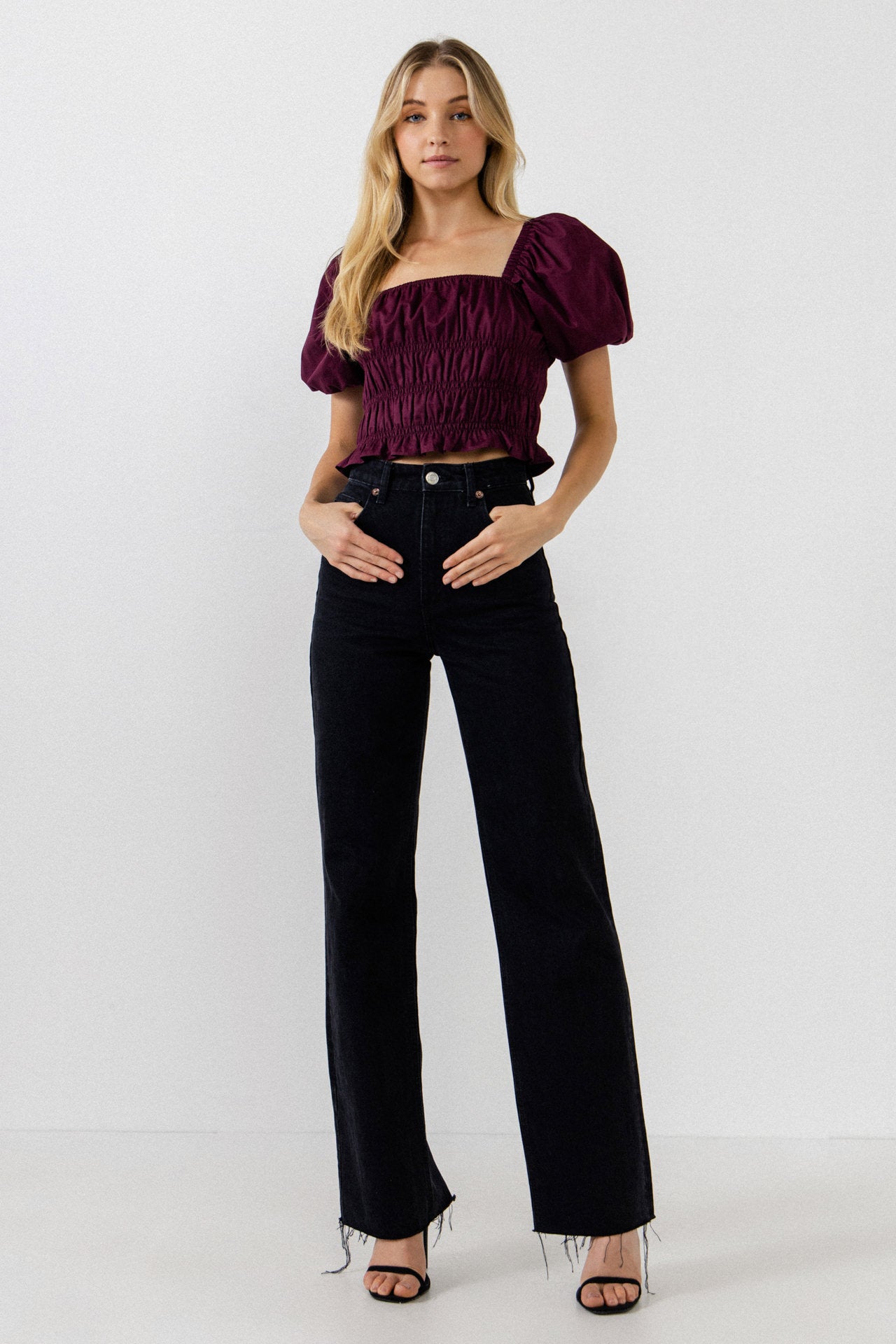 ENDLESS ROSE - Smocking Detail Puff Sleeve Top - TOPS available at Objectrare