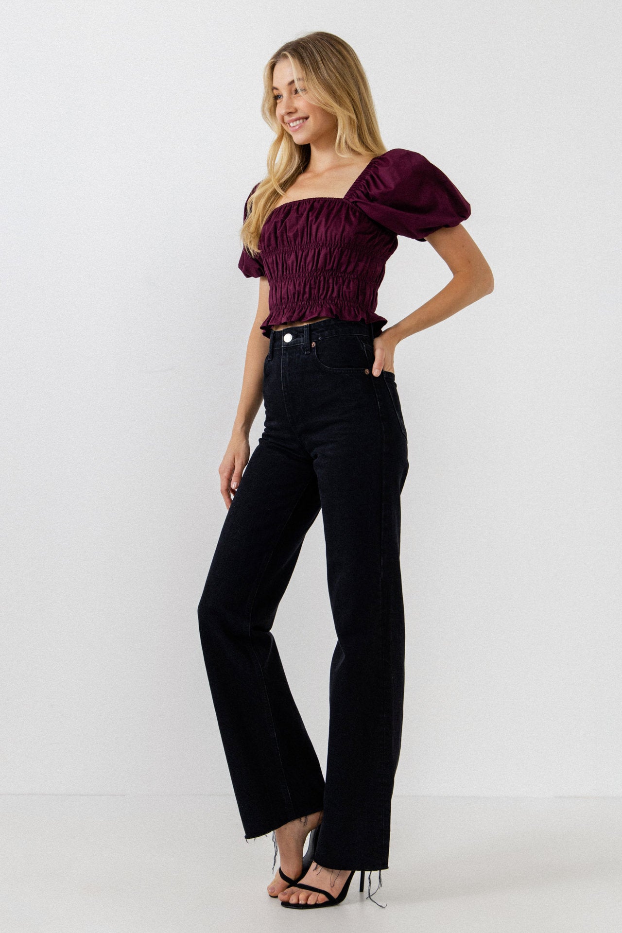 ENDLESS ROSE - Smocking Detail Puff Sleeve Top - TOPS available at Objectrare
