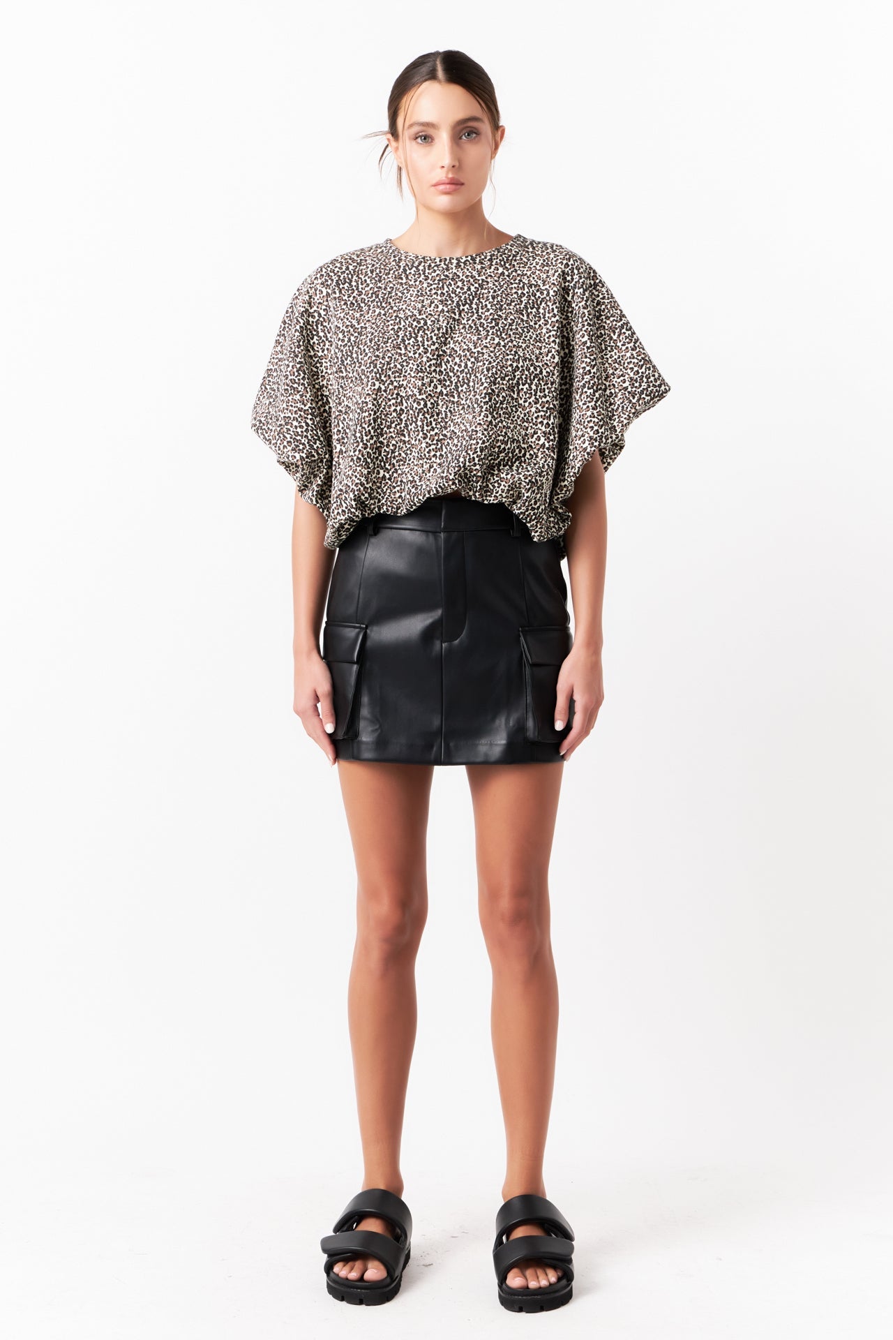 GREY LAB - Animal Print Puff Crop Top - TOPS available at Objectrare