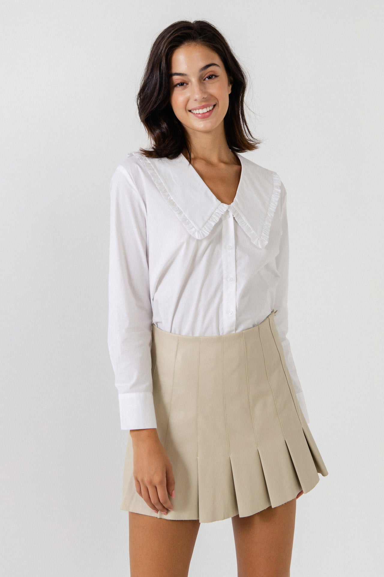 ENGLISH FACTORY - Ruffled Detail Collar Shirt - TOPS available at Objectrare