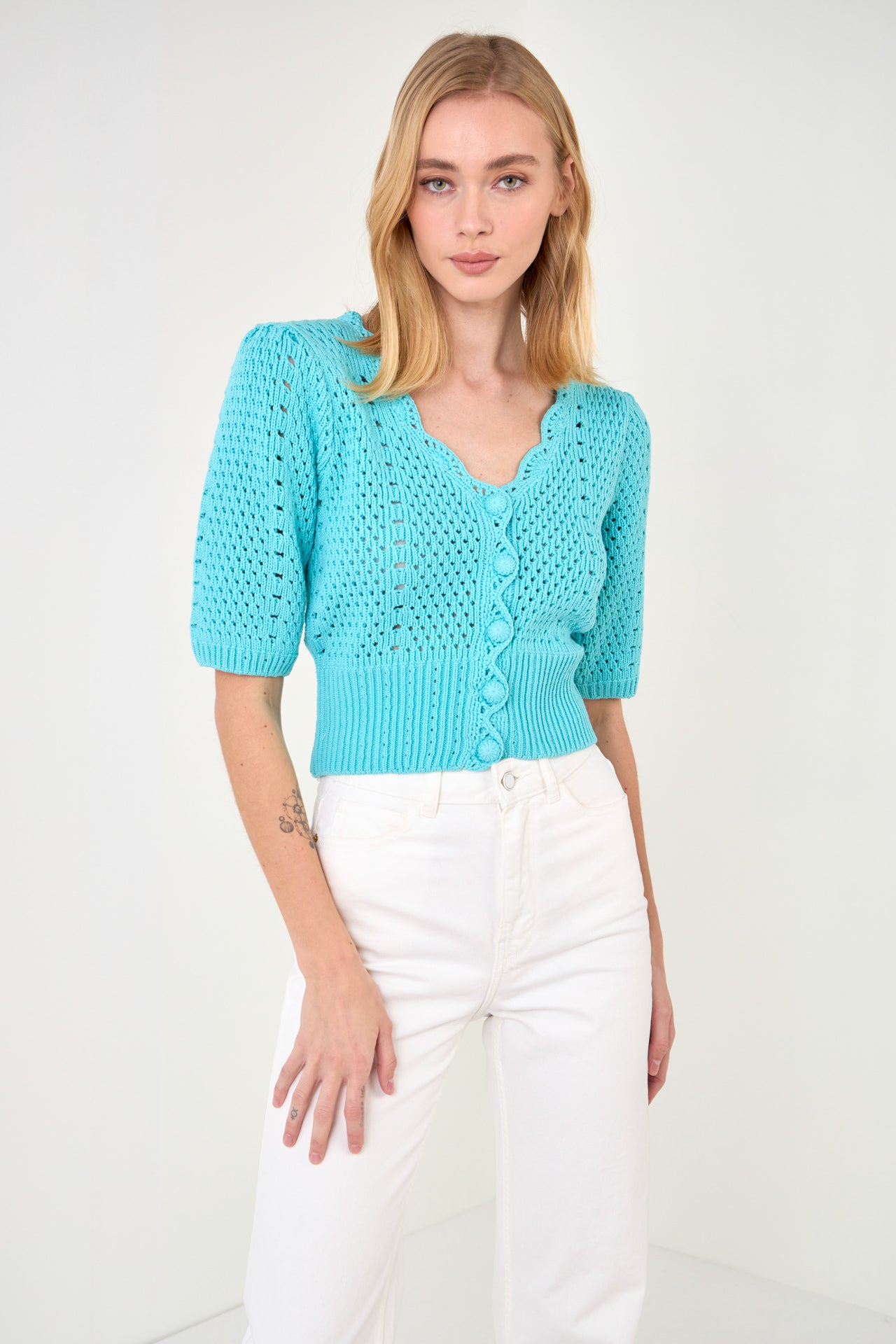 ENGLISH FACTORY - English Factory - Crochet Cropped Cardigan - CARDIGANS available at Objectrare