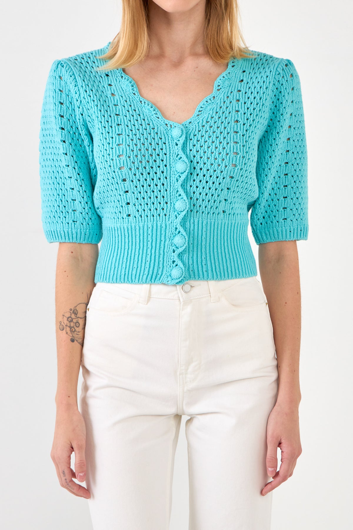 ENGLISH FACTORY - Crochet Cropped Cardigan - CARDIGANS available at Objectrare