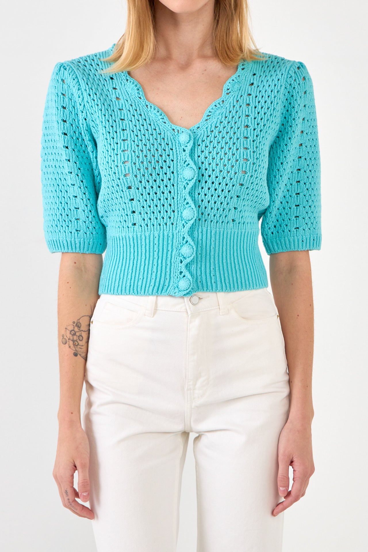 ENGLISH FACTORY - English Factory - Crochet Cropped Cardigan - CARDIGANS available at Objectrare