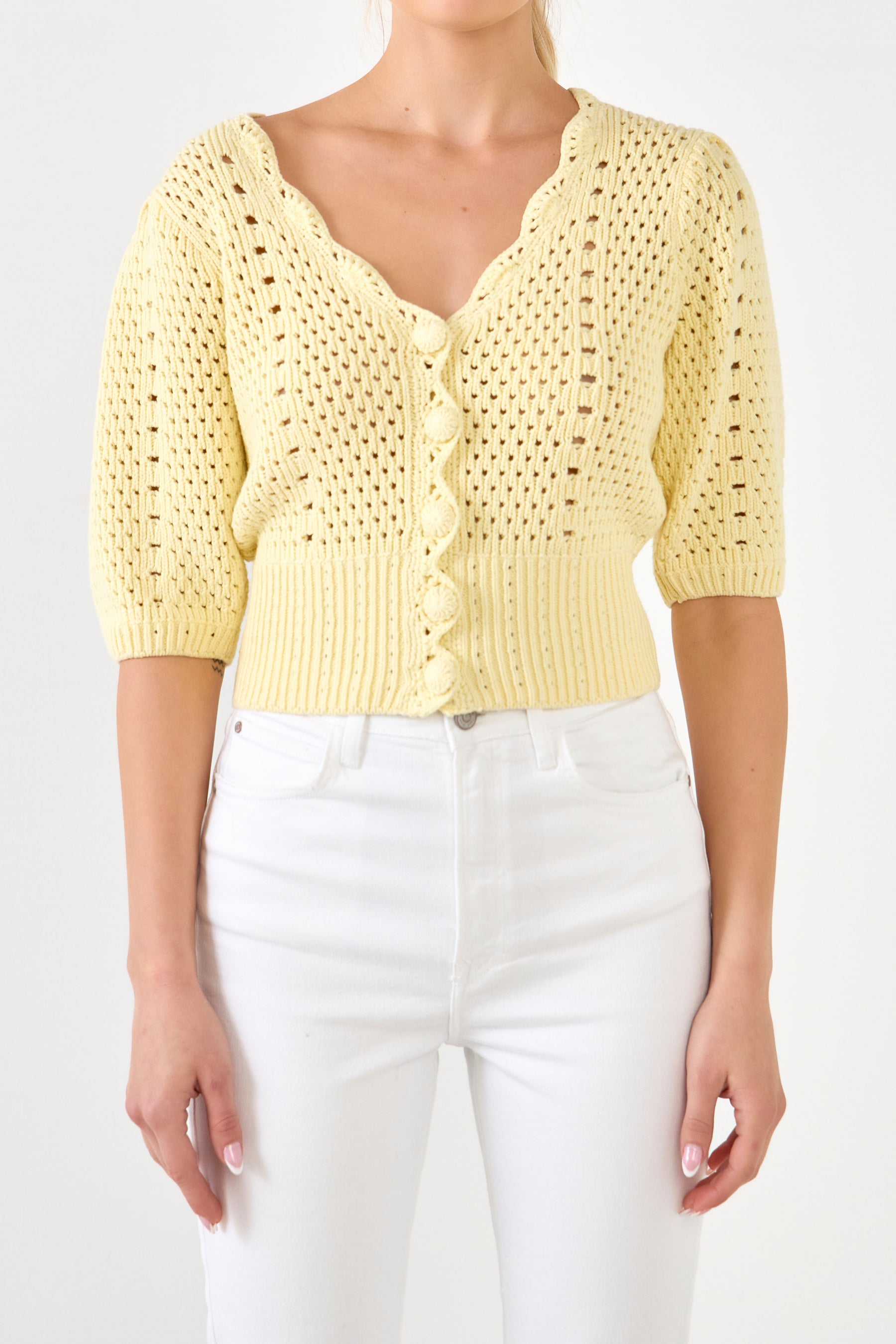 ENGLISH FACTORY - English Factory - Crochet Cropped Cardigan - CARDIGANS available at Objectrare