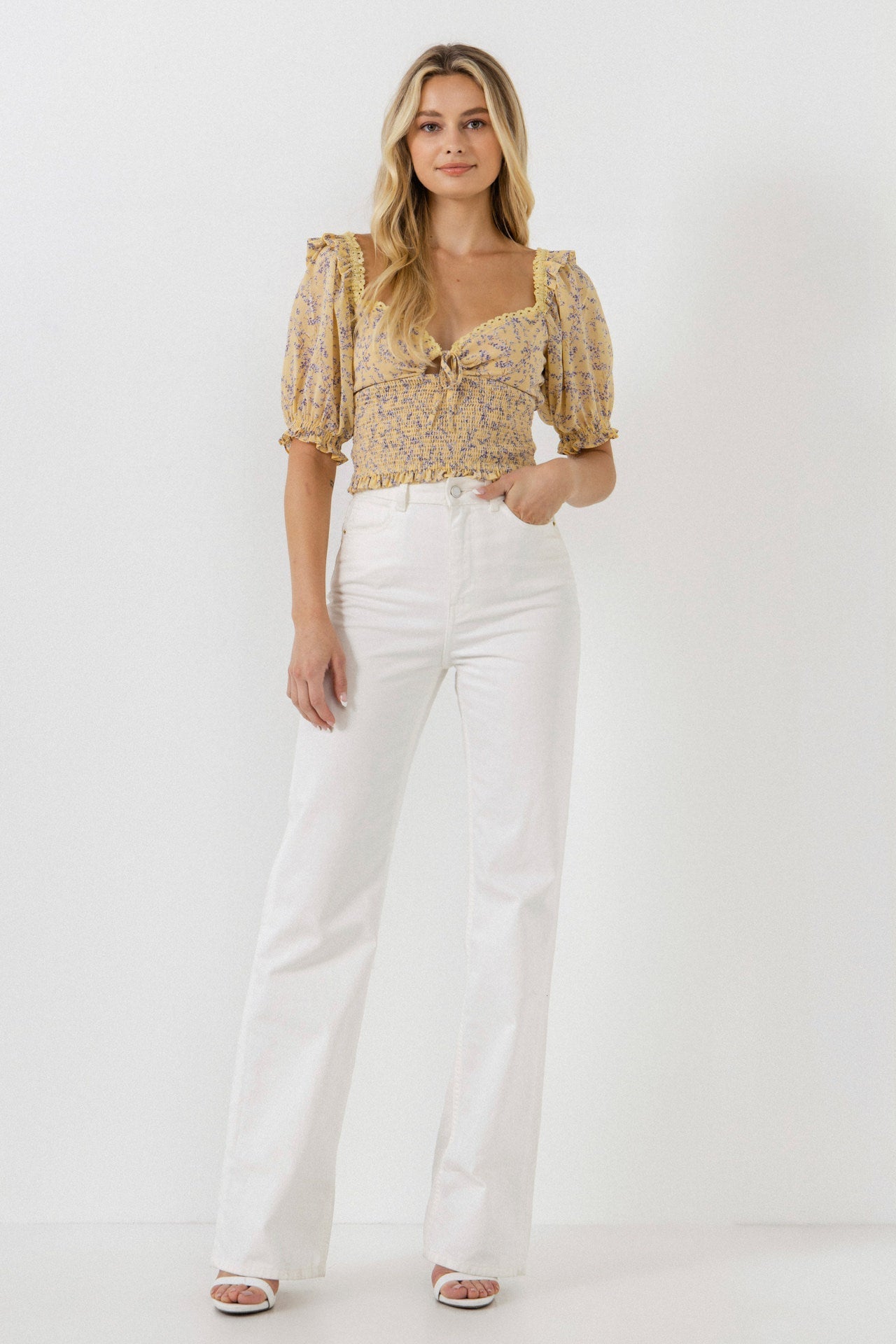 ENDLESS ROSE - Floral Chiffon Lace Trim Top - TOPS available at Objectrare
