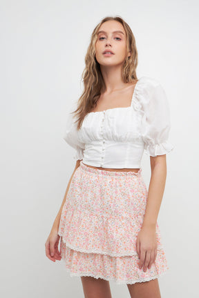 FREE THE ROSES - Button Closure Puff Sleeve Top - TOPS available at Objectrare