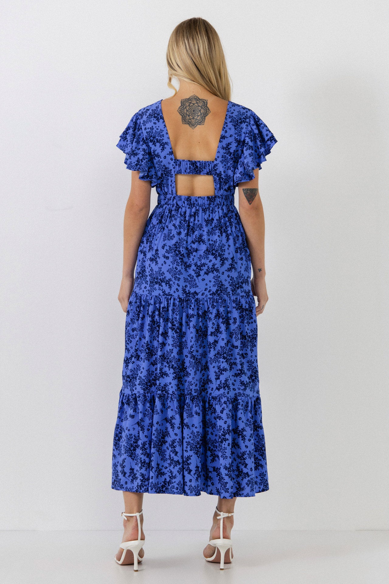 ENGLISH FACTORY - Ruffled Back Elastic Detail Midi Dress - DRESSES available at Objectrare