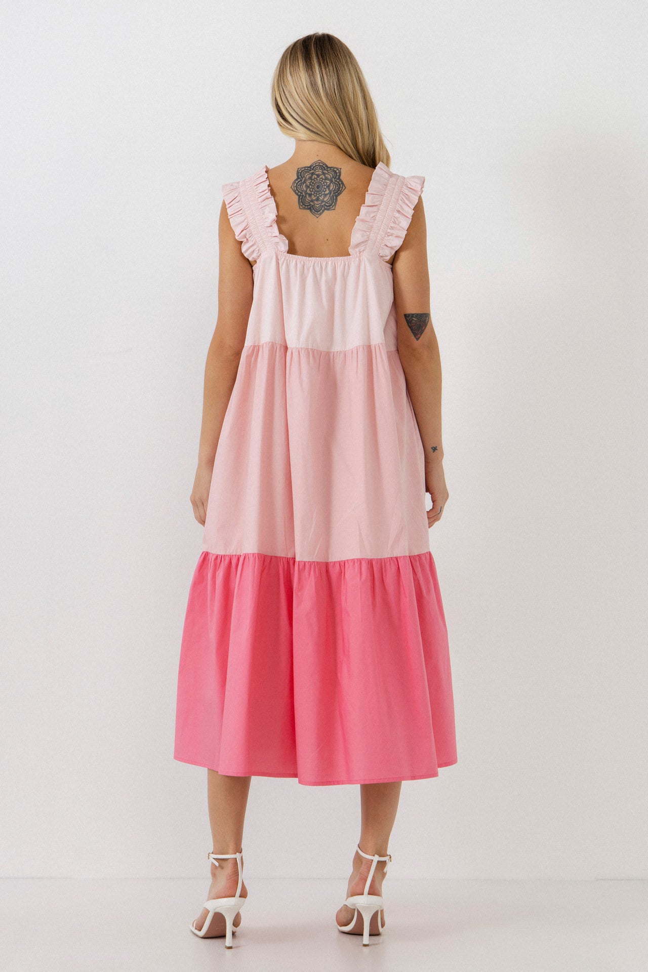 ENGLISH FACTORY - Ruffled Straps Color Block Midi Dress - DRESSES available at Objectrare
