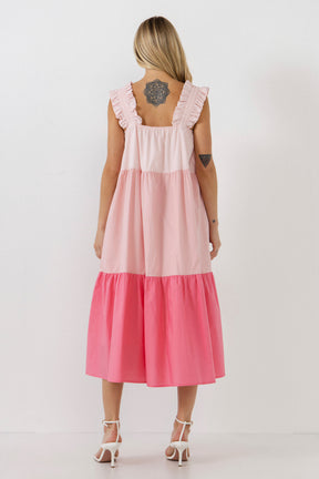 ENGLISH FACTORY - Ruffled Straps Color Block Midi Dress - DRESSES available at Objectrare