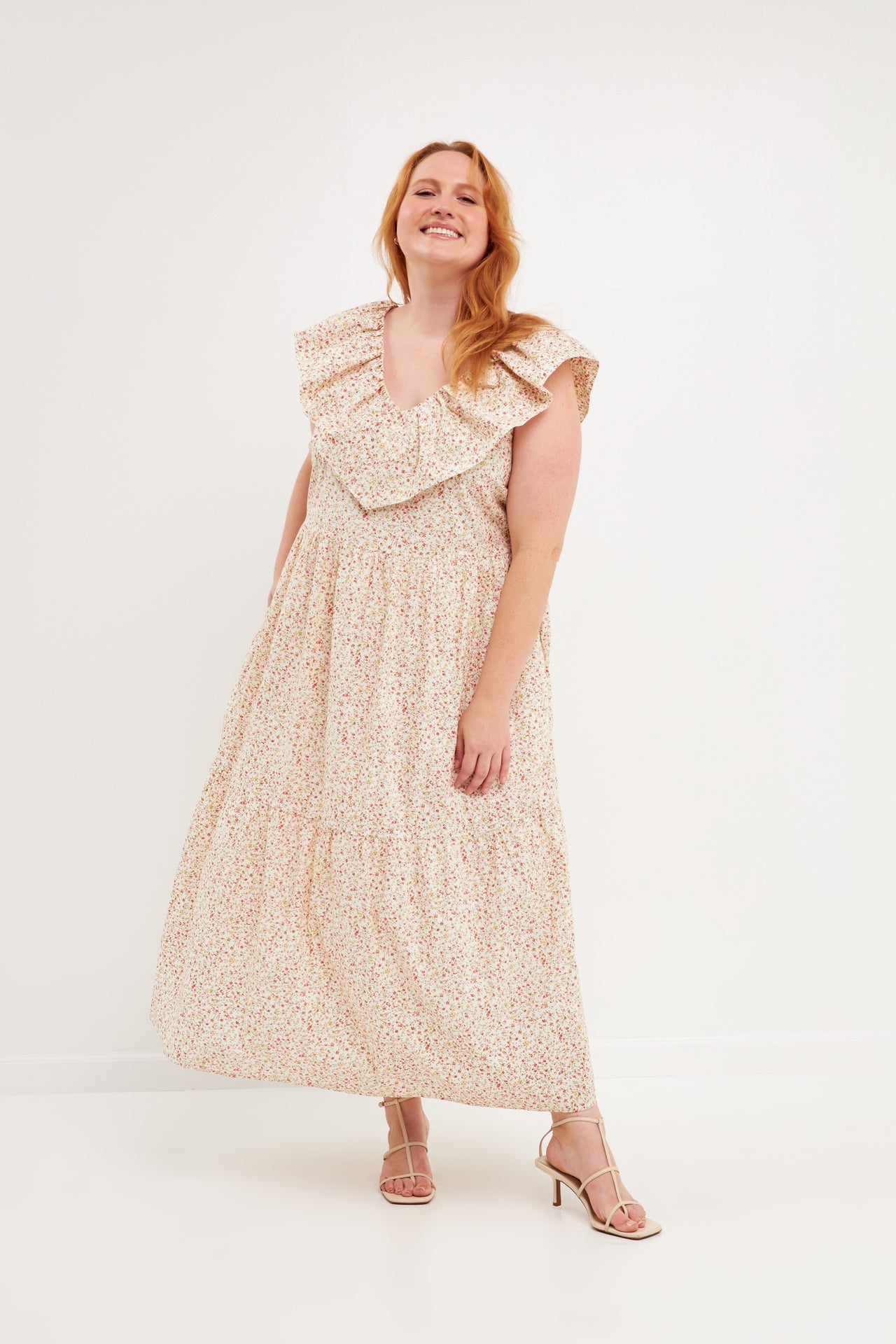 ENGLISH FACTORY - Floral Ruffled Midi Dress Plus Size - DRESSES available at Objectrare