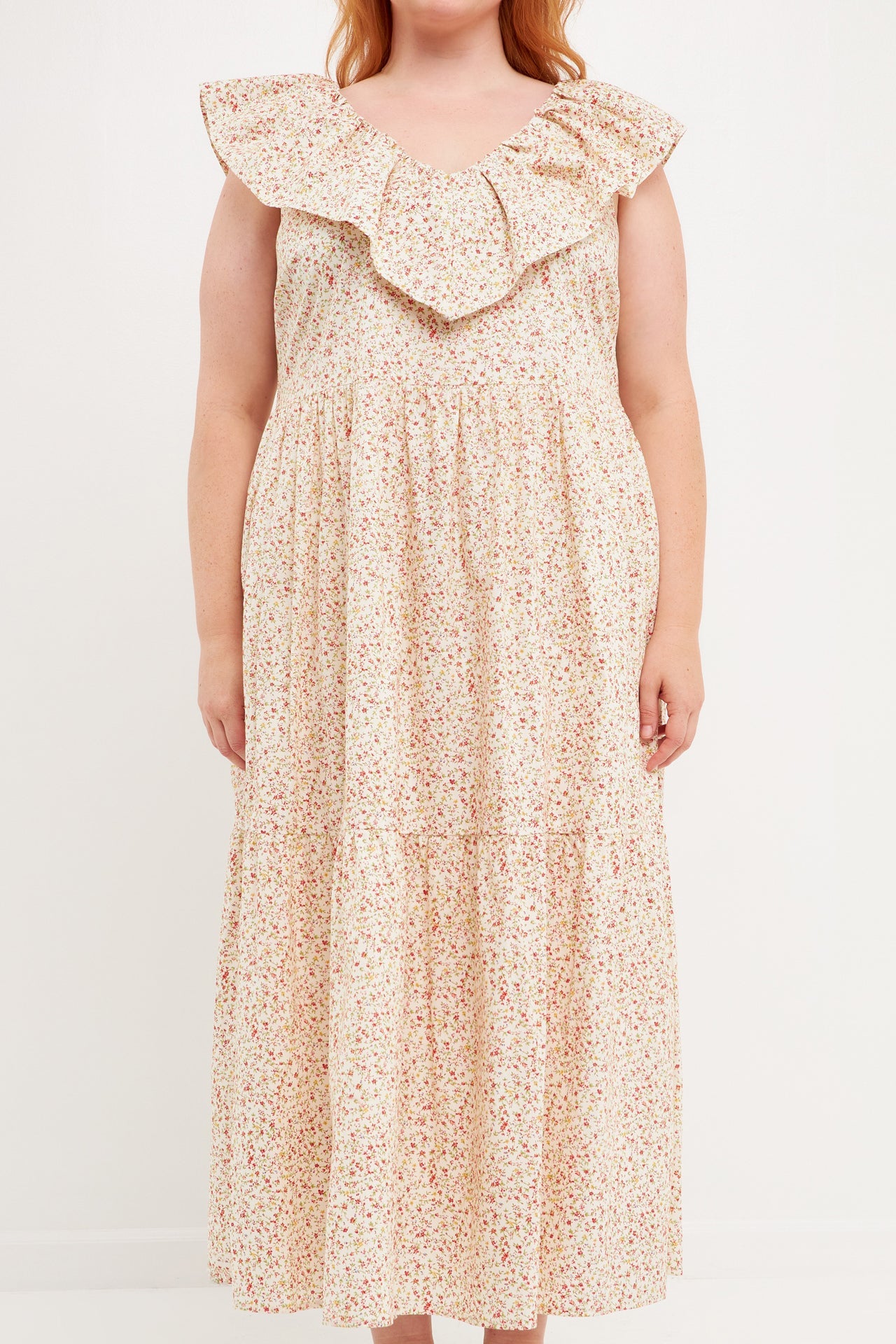 ENGLISH FACTORY - Floral Ruffled Midi Dress Plus Size - DRESSES available at Objectrare