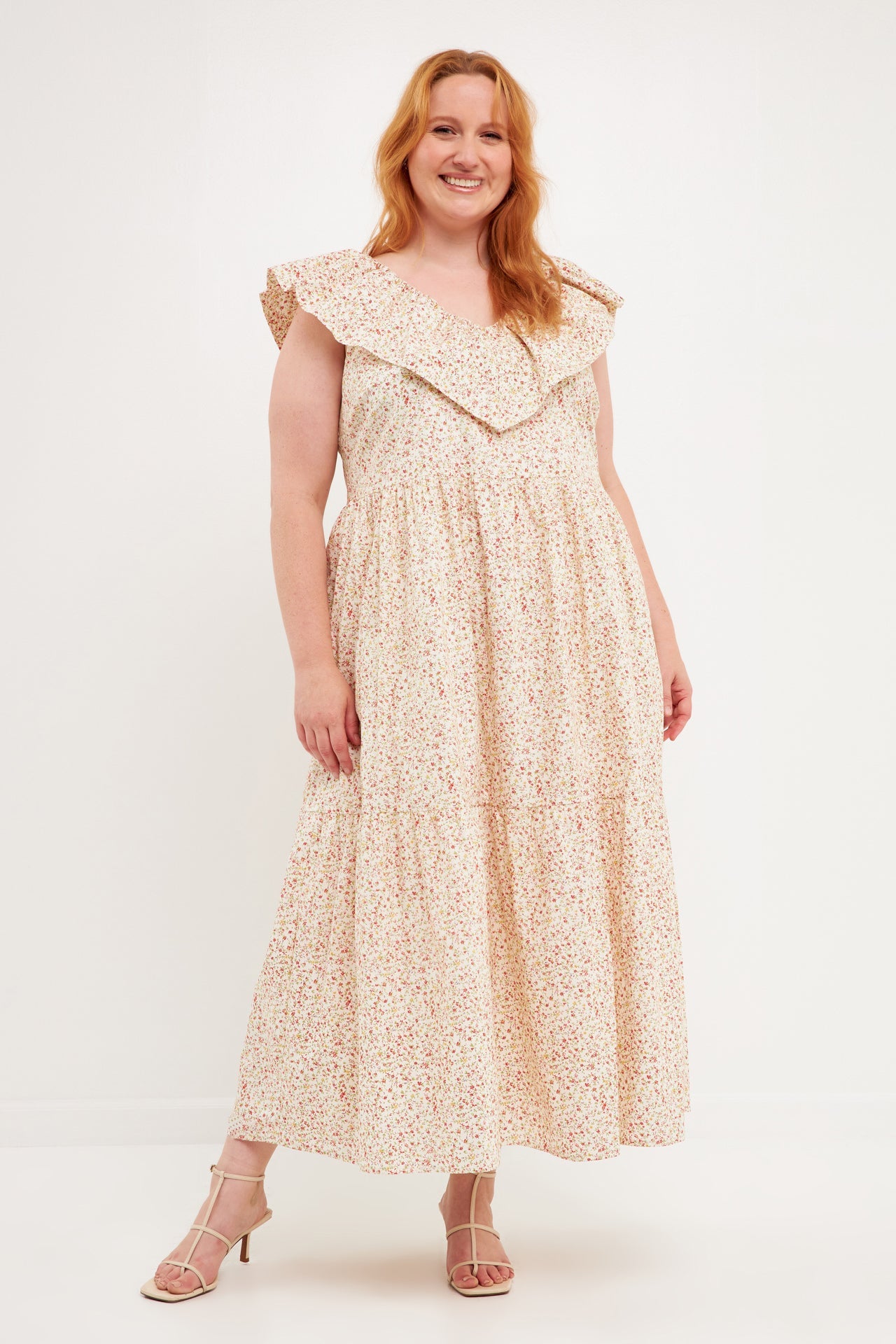ENGLISH FACTORY - Floral Ruffled Midi Dress Plus Size - DRESSES available at Objectrare