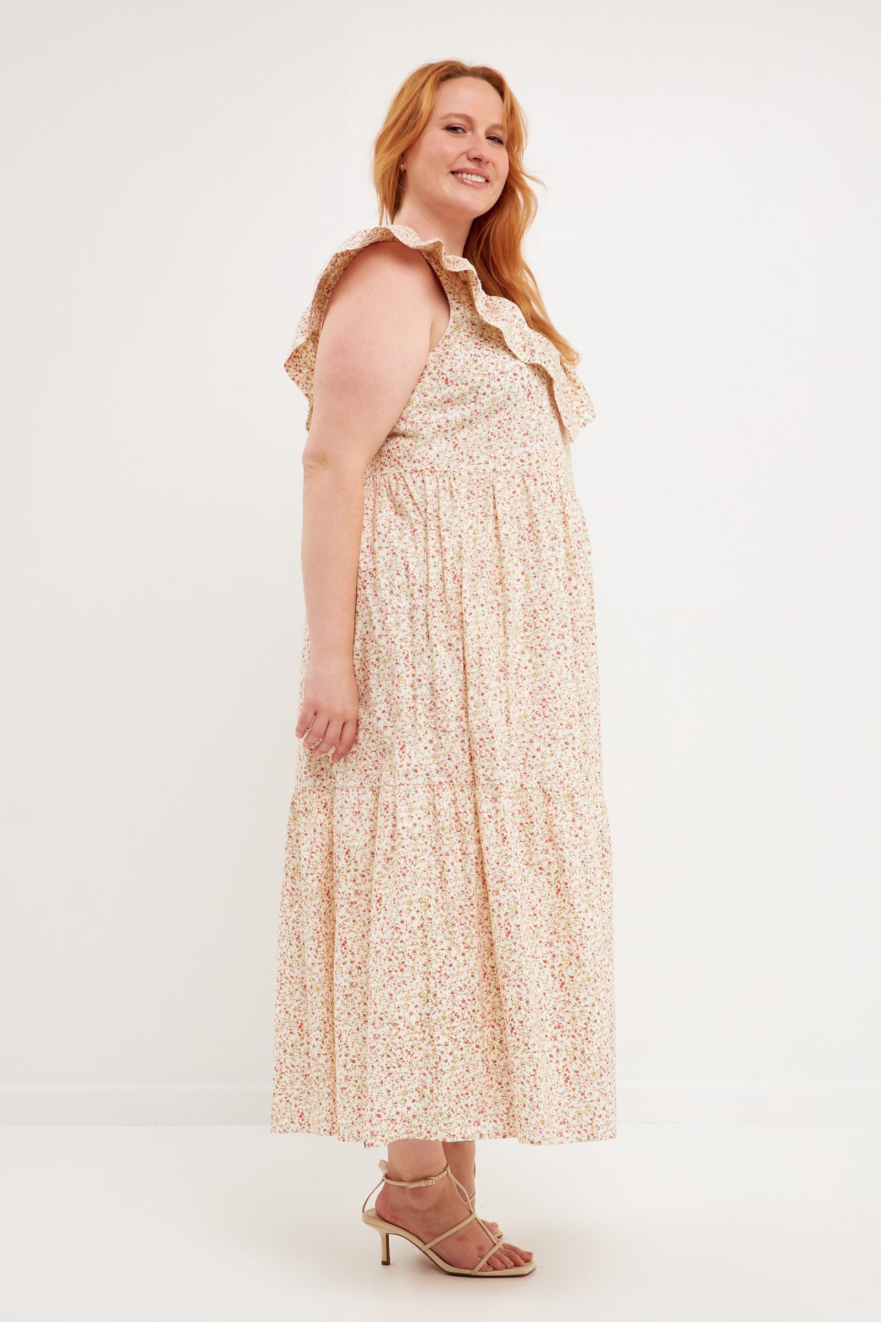 ENGLISH FACTORY - Floral Ruffled Midi Dress Plus Size - DRESSES available at Objectrare