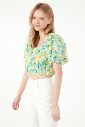 FREE THE ROSES - Multi Color embellishment Cropped Top - TOPS available at Objectrare