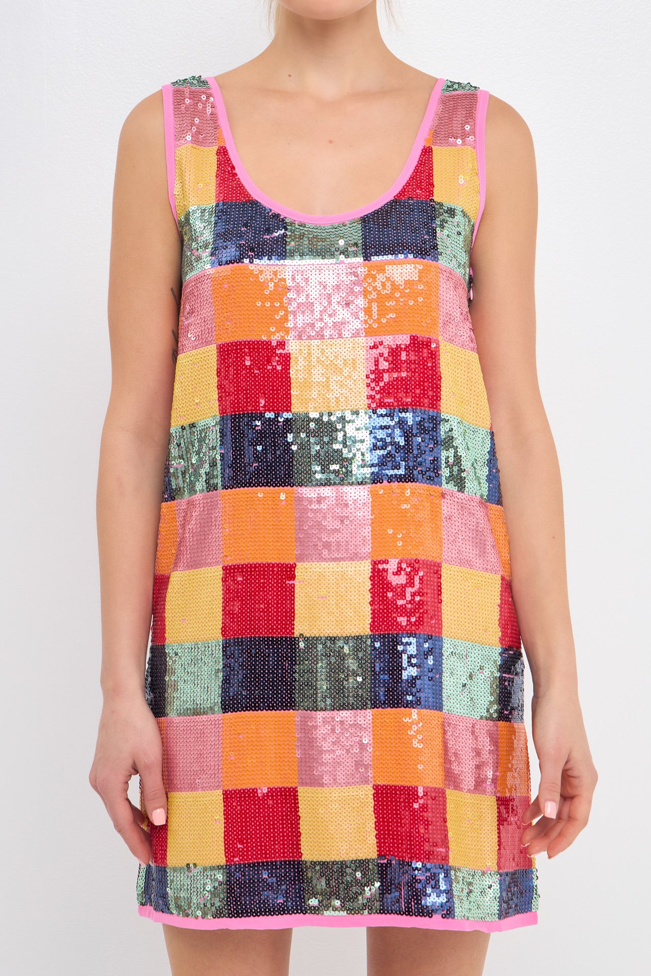 ENDLESS ROSE - Checkered Sequin Mini Dress - DRESSES available at Objectrare