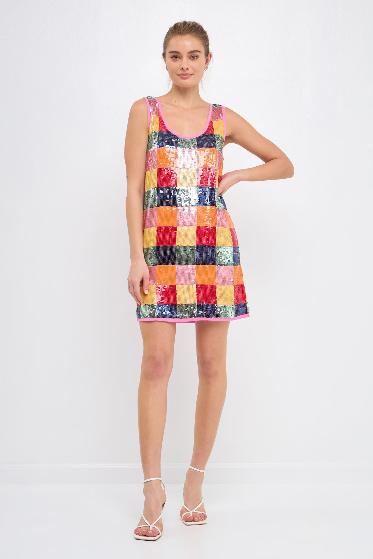 ENDLESS ROSE - Checkered Sequin Mini Dress - DRESSES available at Objectrare