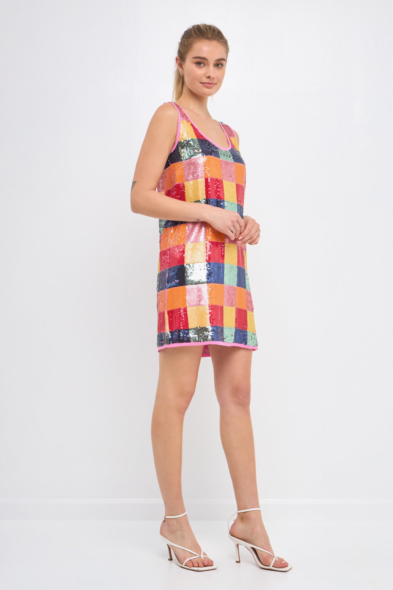 ENDLESS ROSE - Checkered Sequin Mini Dress - DRESSES available at Objectrare
