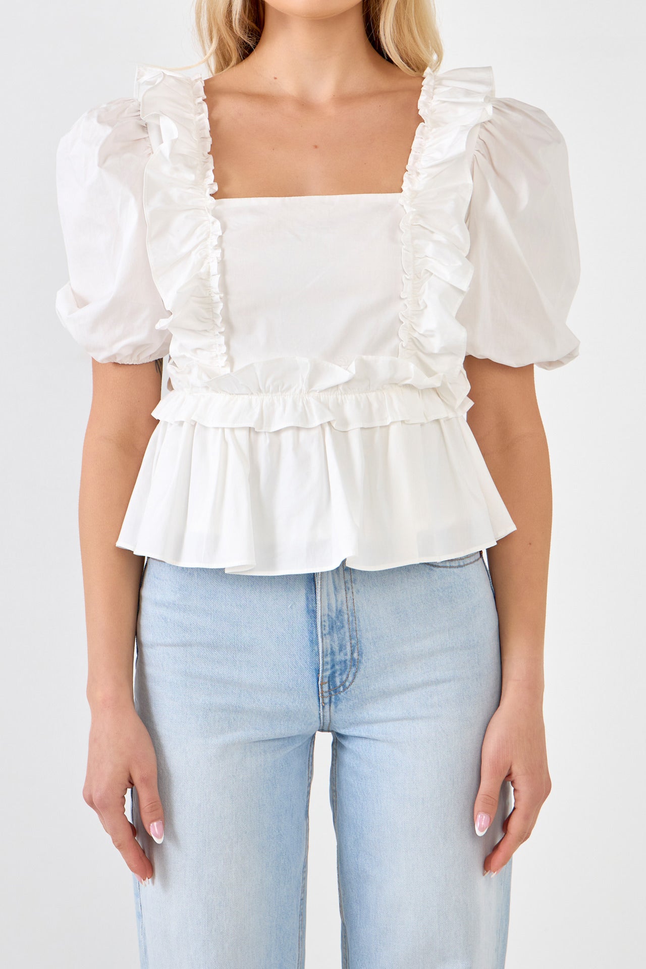 ENGLISH FACTORY - Ruffle Detail Puff Sleeve Top - TOPS available at Objectrare