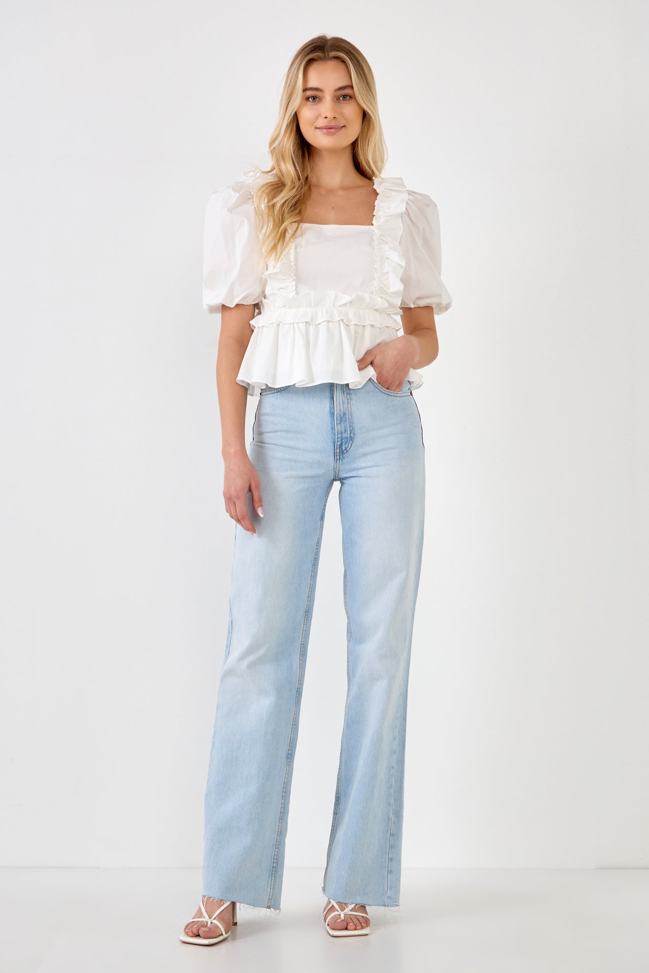 ENGLISH FACTORY - Ruffle Detail Puff Sleeve Top - TOPS available at Objectrare
