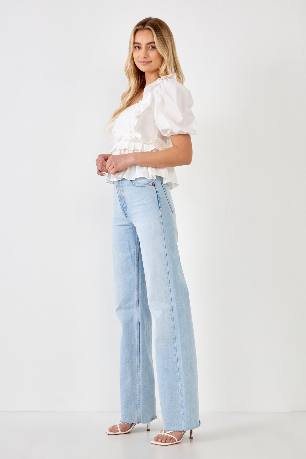 ENGLISH FACTORY - Ruffle Detail Puff Sleeve Top - TOPS available at Objectrare