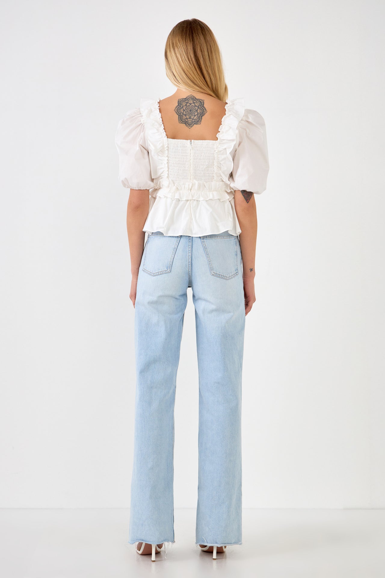 ENGLISH FACTORY - Ruffle Detail Puff Sleeve Top - TOPS available at Objectrare