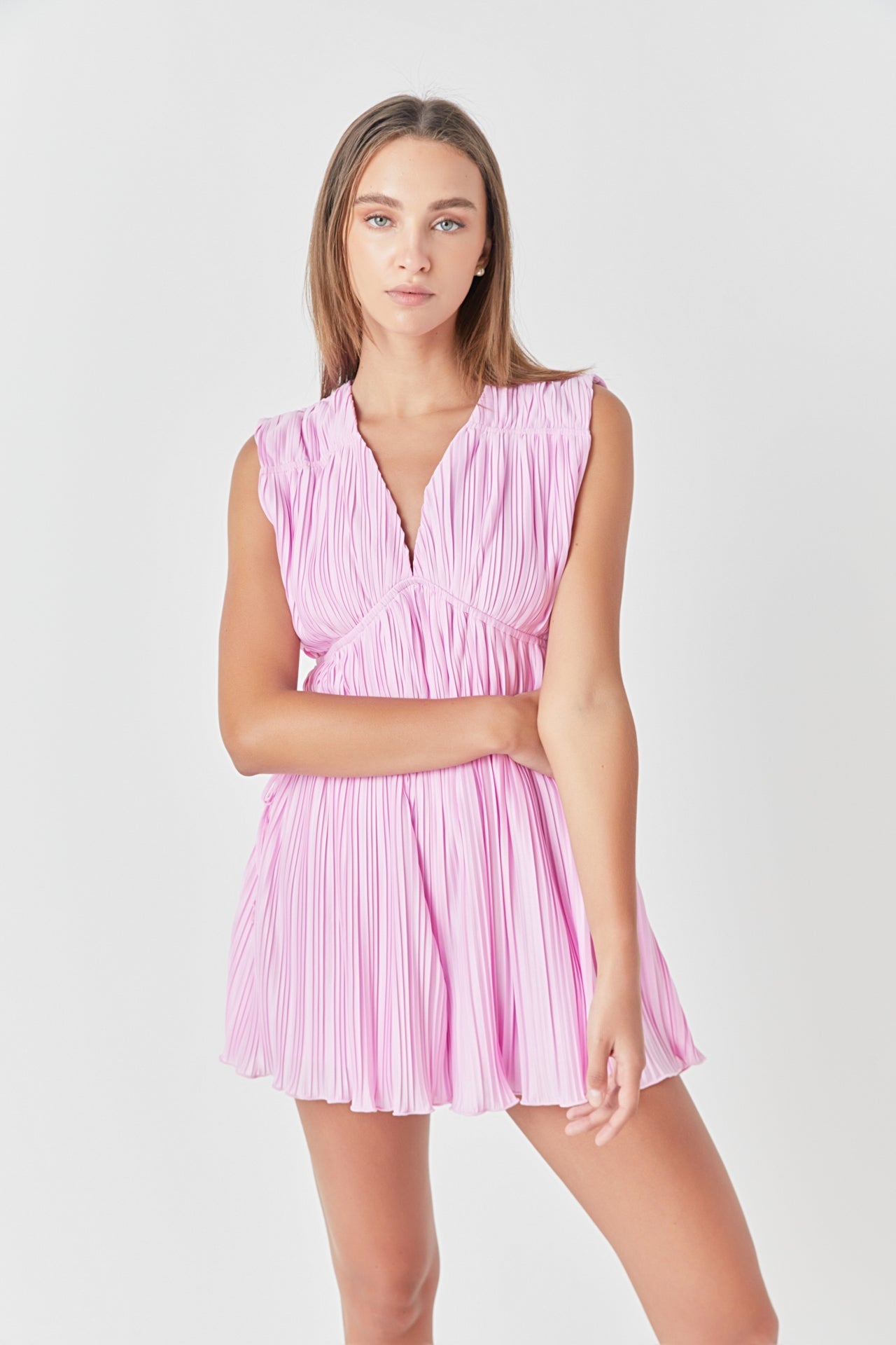 ENDLESS ROSE - V-Neck Pleated Romper - ROMPERS available at Objectrare
