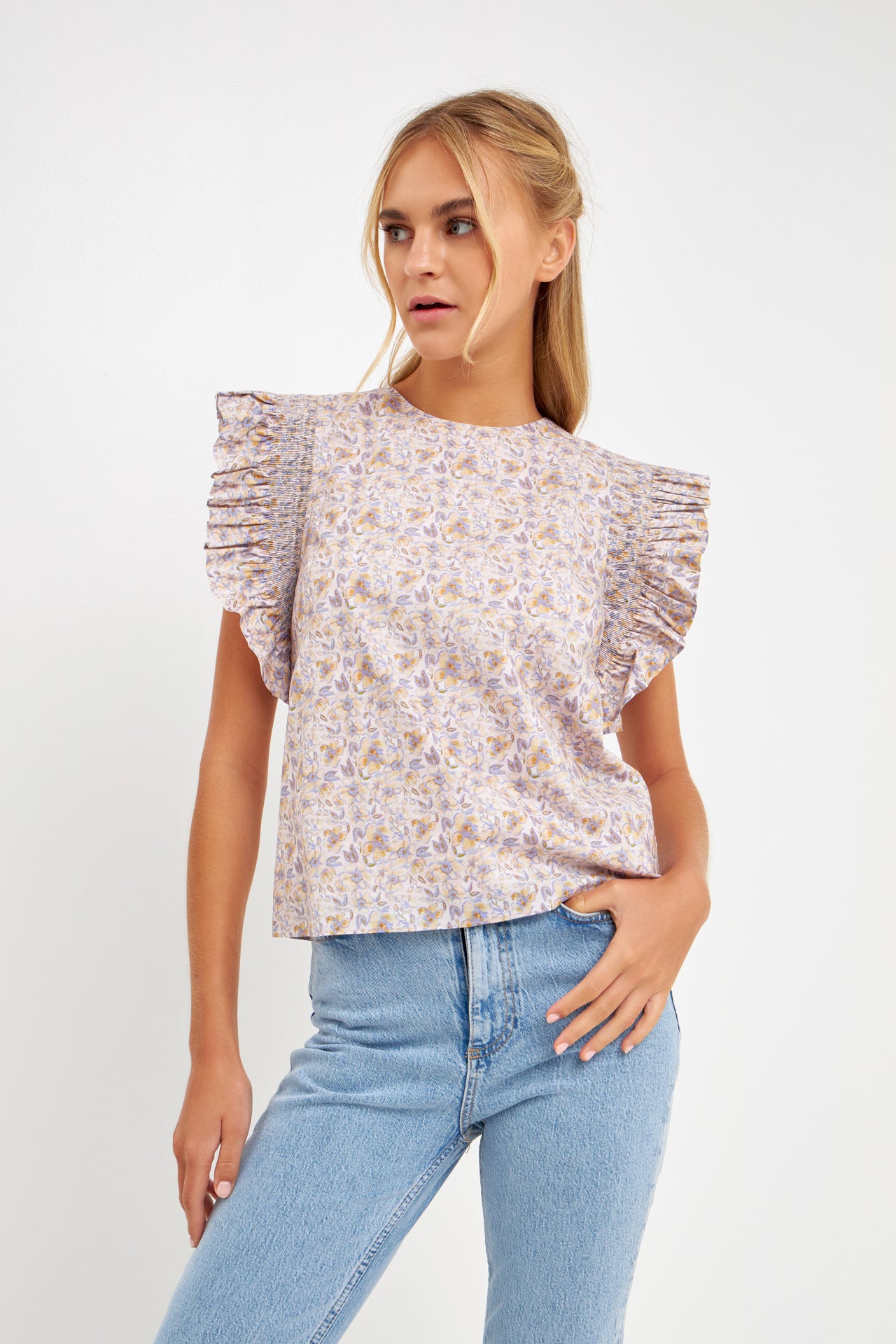 ENGLISH FACTORY - Floral Ruffle Detail Woven Top - TOPS available at Objectrare