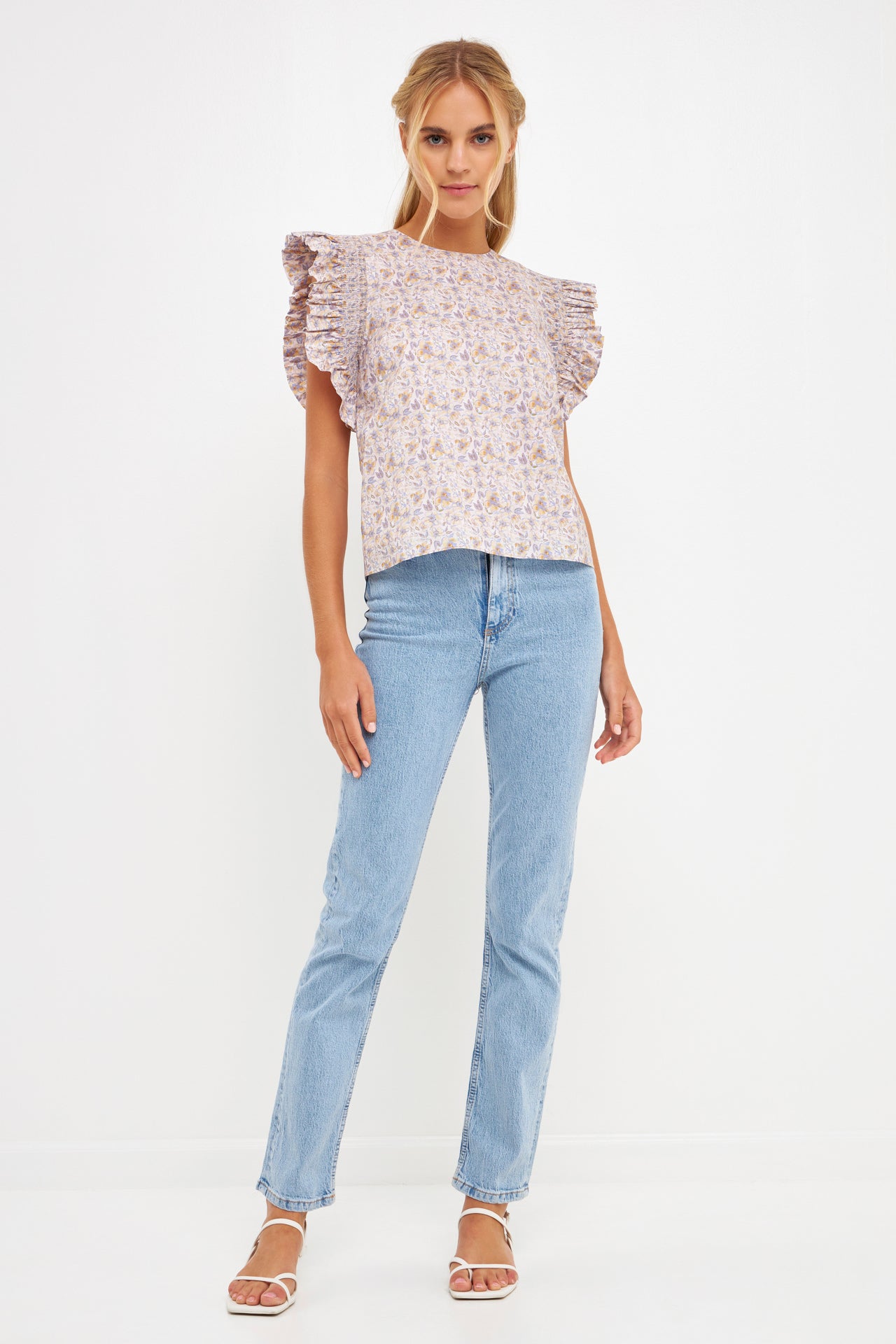 ENGLISH FACTORY - Floral Ruffle Detail Woven Top - TOPS available at Objectrare