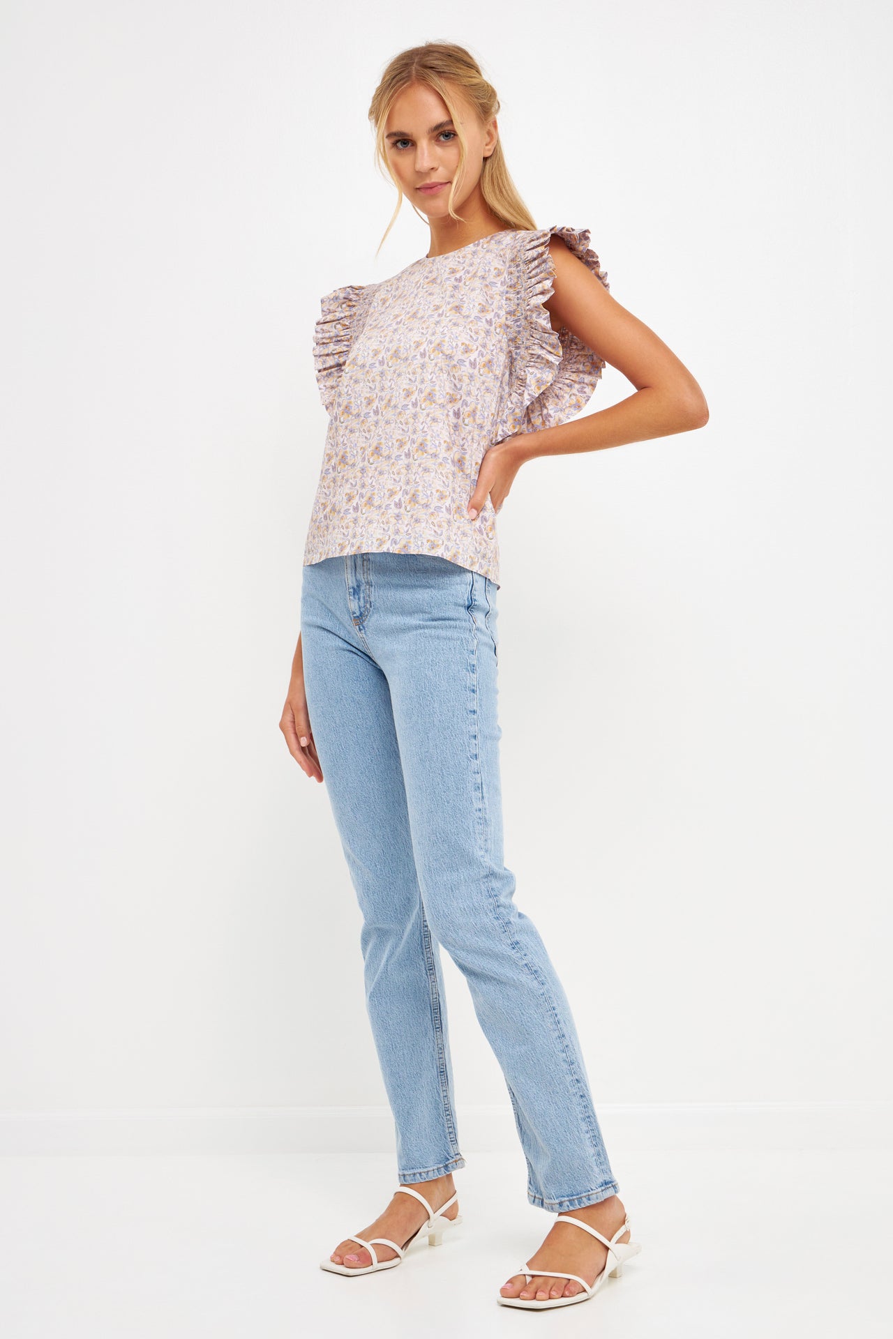 ENGLISH FACTORY - Floral Ruffle Detail Woven Top - TOPS available at Objectrare