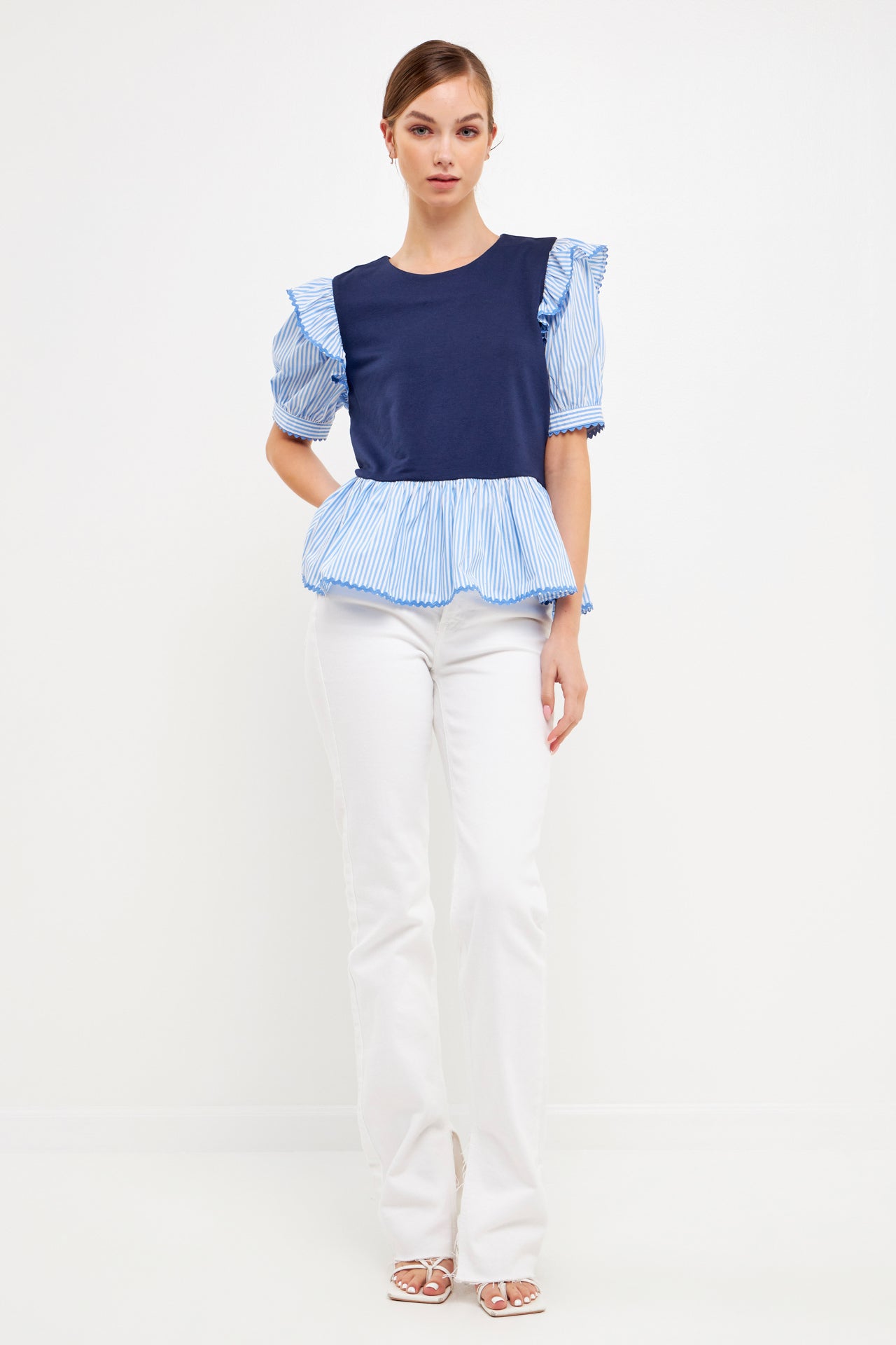 ENGLISH FACTORY - Trim Edge Detail Mixed Media Top - TOPS available at Objectrare