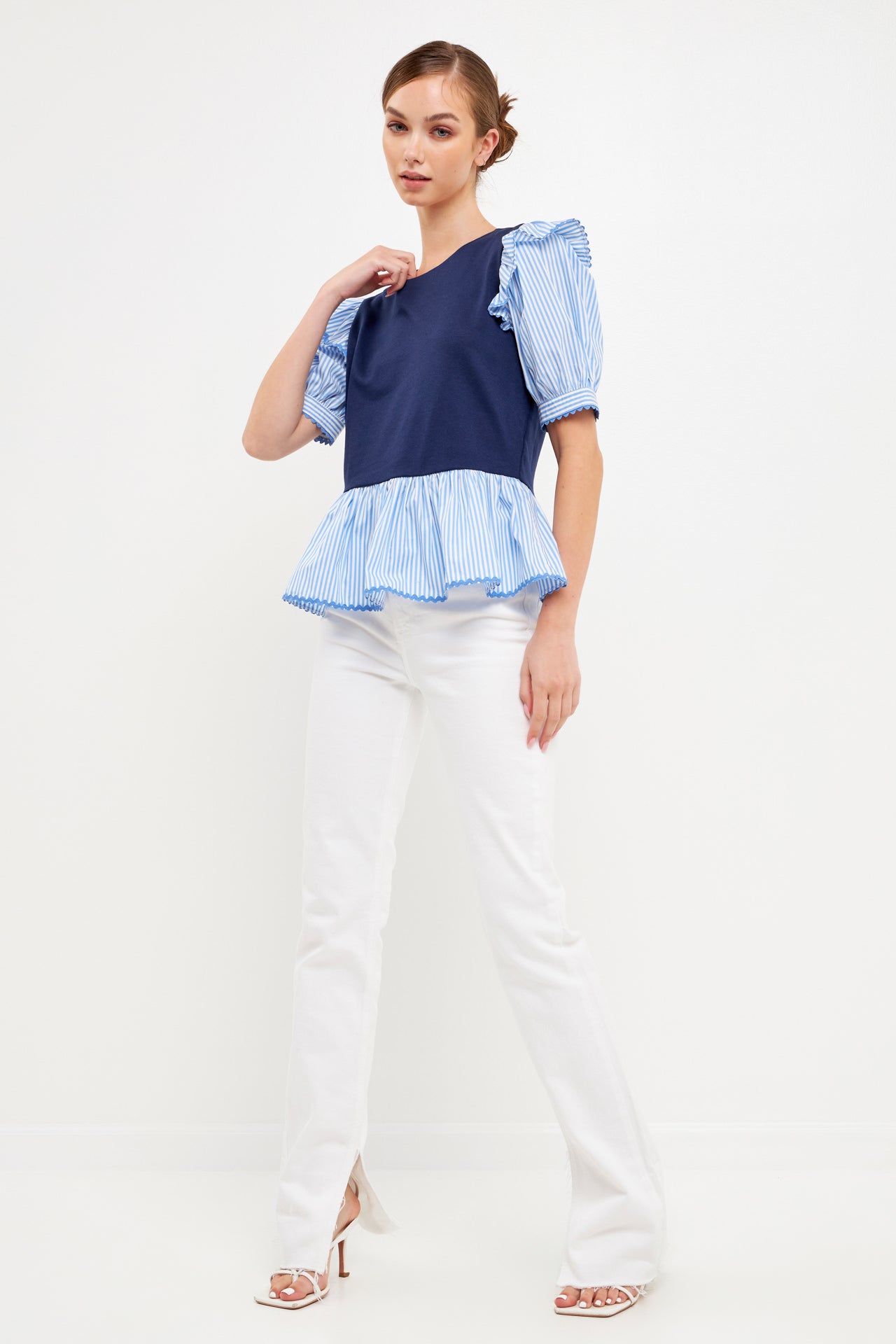 ENGLISH FACTORY - Trim Edge Detail Mixed Media Top - TOPS available at Objectrare