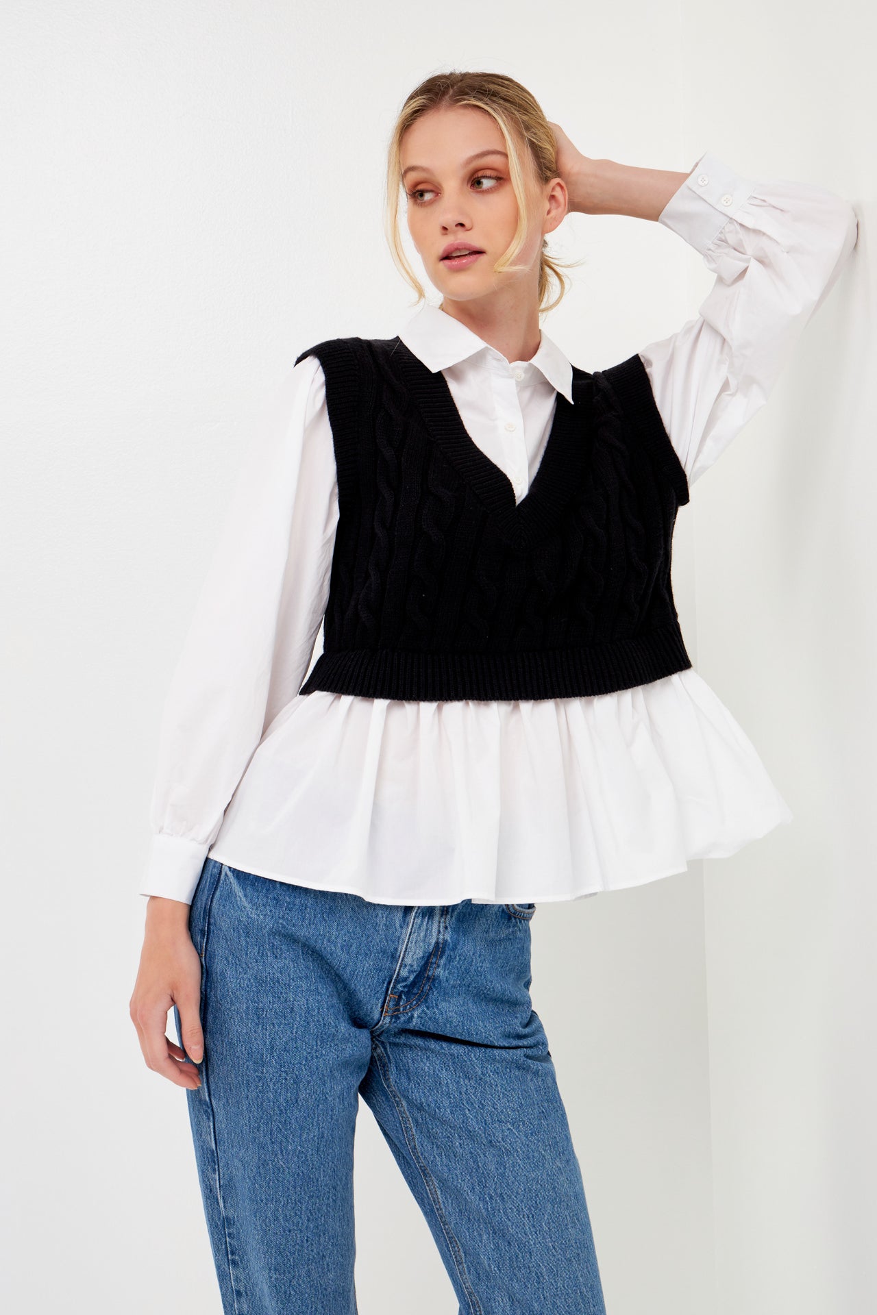 ENGLISH FACTORY - Mixed Media Sweater Vest Top - SWEATERS & KNITS available at Objectrare