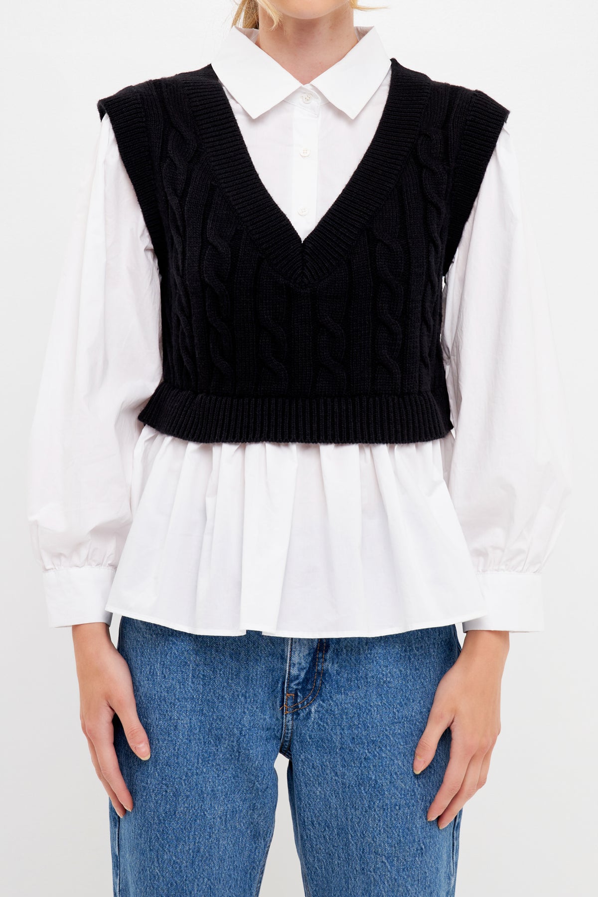 ENGLISH FACTORY - Mixed Media Sweater Vest Top - SWEATERS & KNITS available at Objectrare