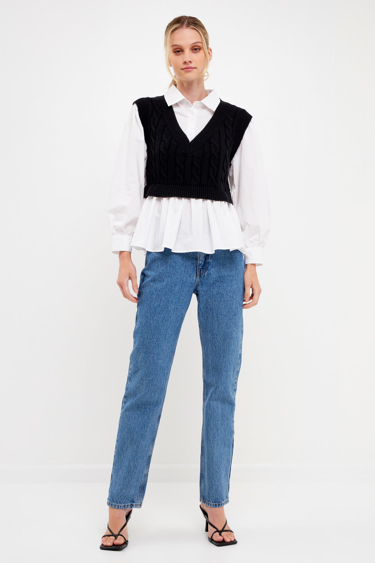 ENGLISH FACTORY - Mixed Media Sweater Vest Top - SWEATERS & KNITS available at Objectrare