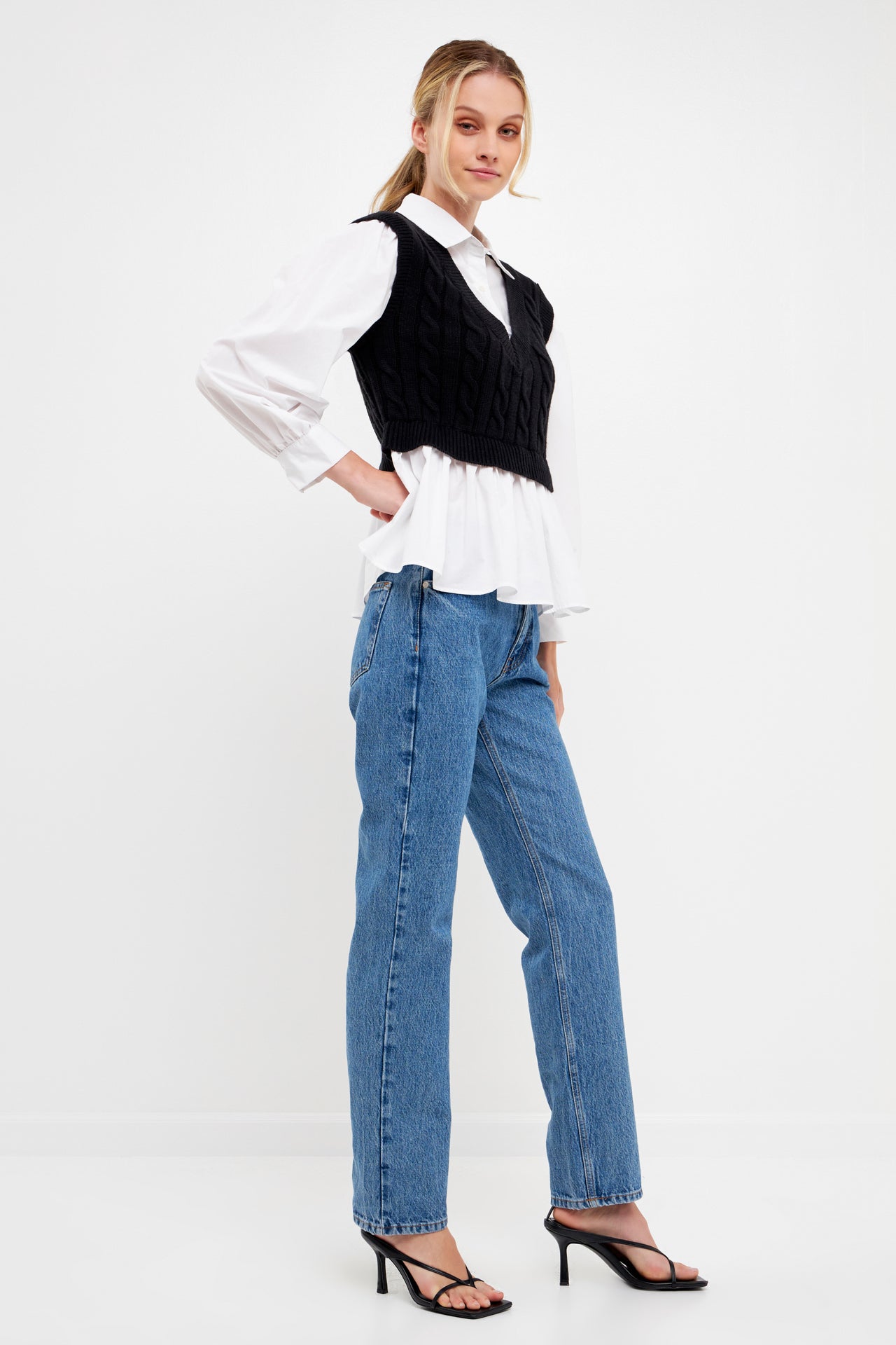 ENGLISH FACTORY - Mixed Media Sweater Vest Top - SWEATERS & KNITS available at Objectrare