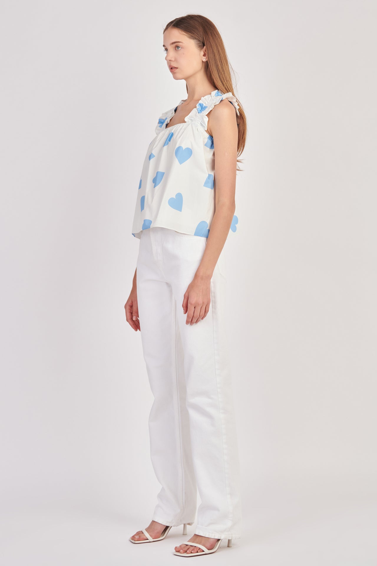 ENGLISH FACTORY - Heart Shape Ruffled Strap Top - TOPS available at Objectrare