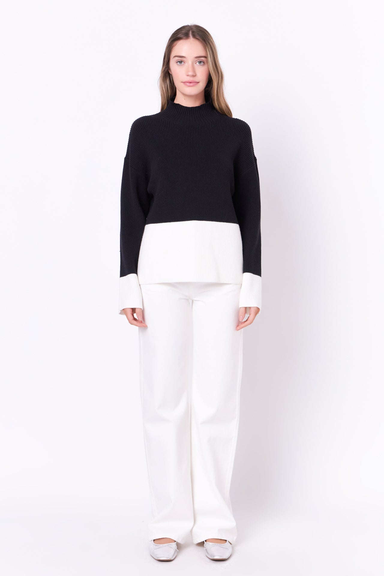 Bicolor High Collar Sweater