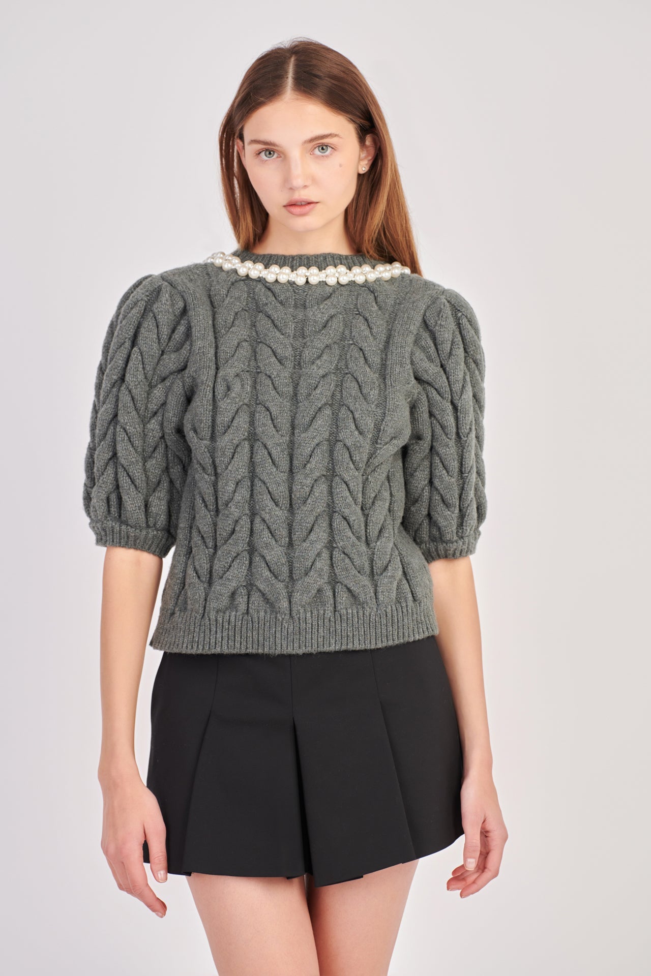 Pearl Trim Cable Knit Top